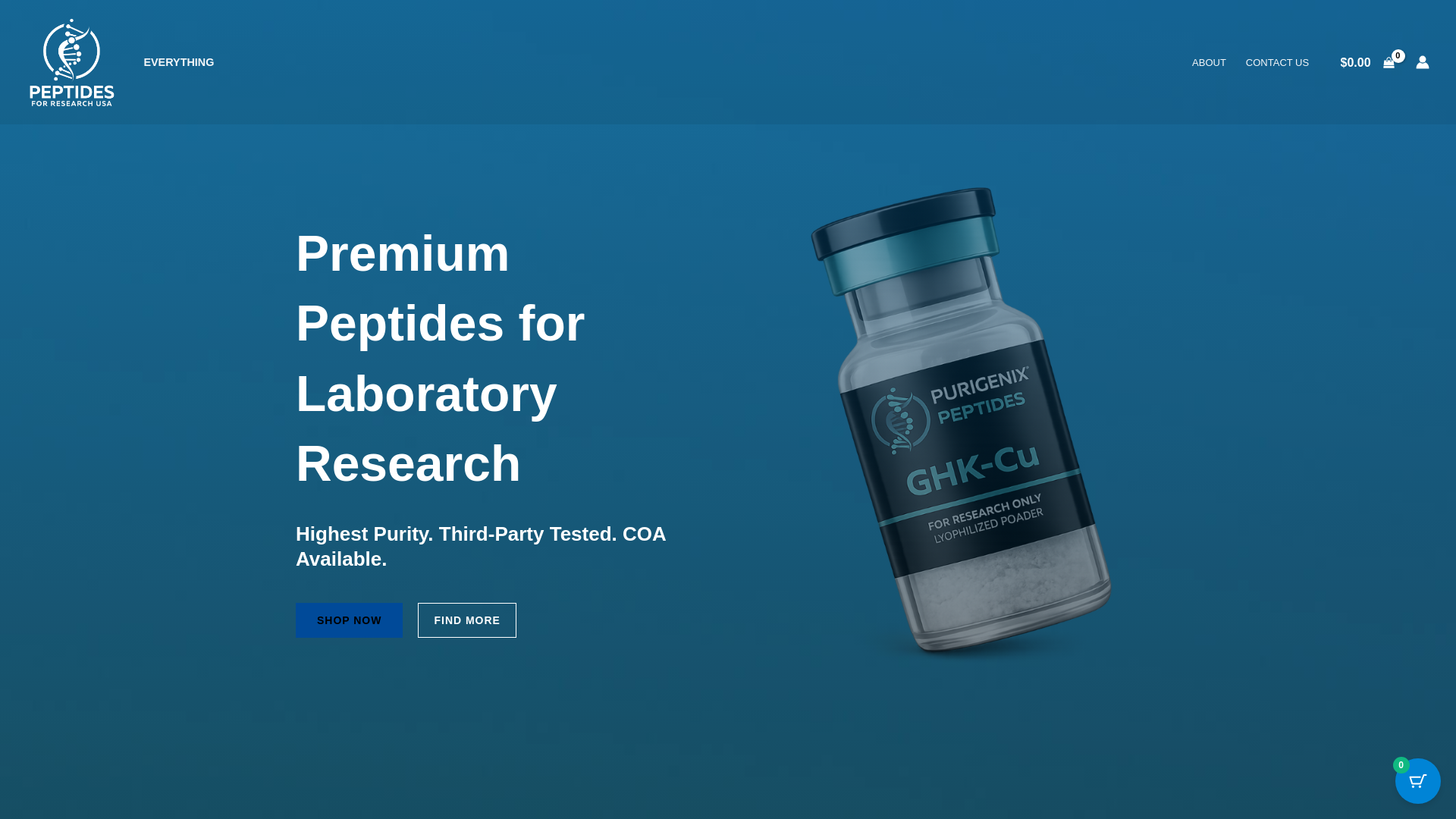 website screenshot of https://purigenixpeptides.com