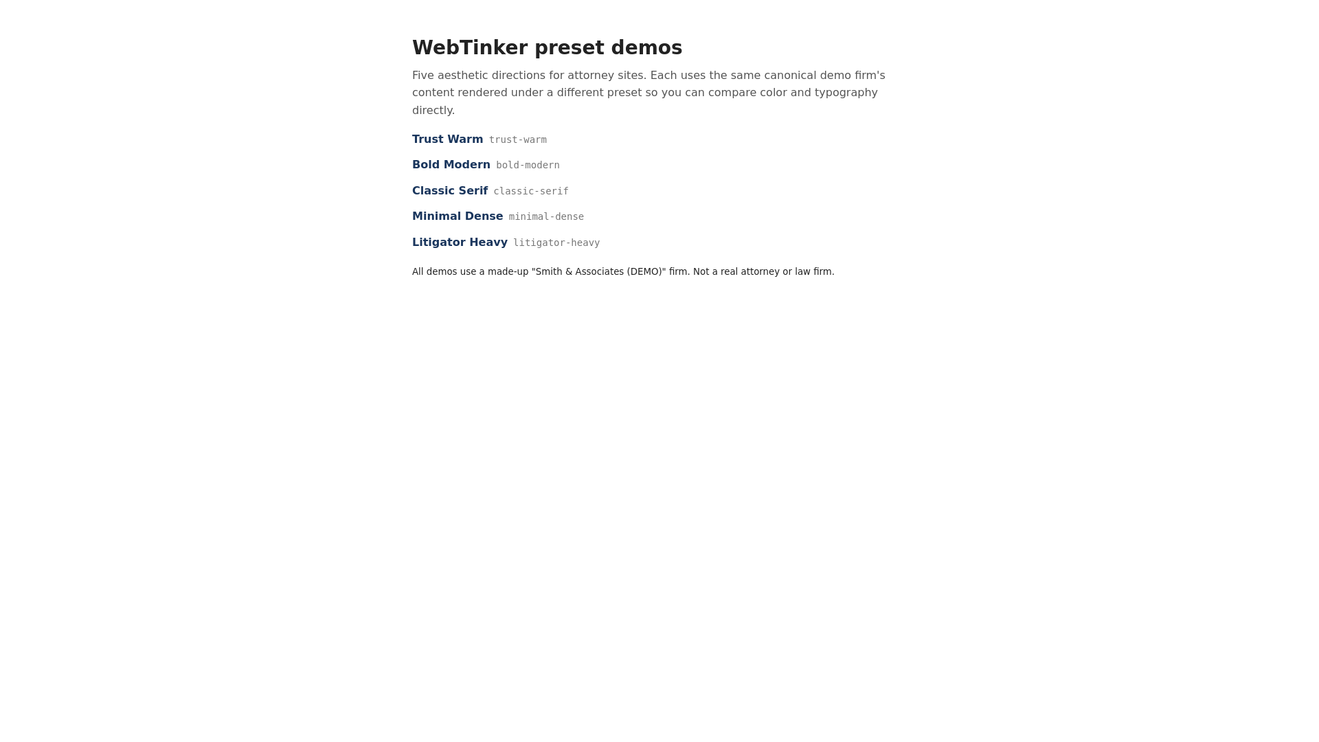 website screenshot of https://webtinker-preset-demos.pages.dev/