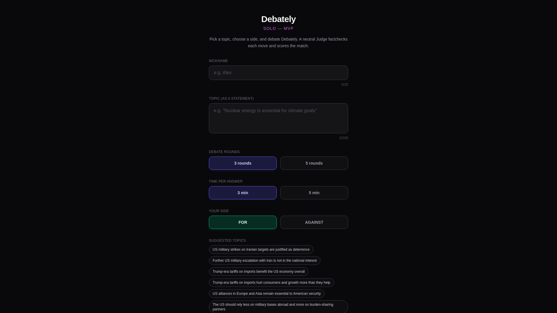 website screenshot of https://debately.website/