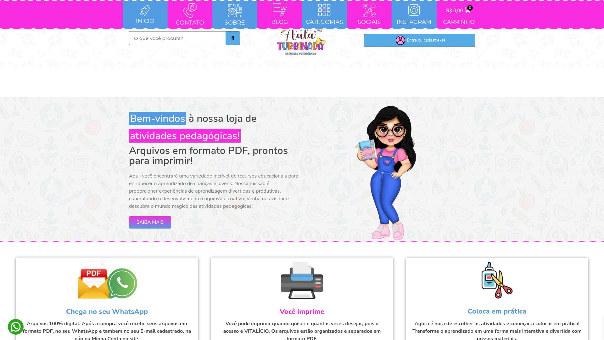 website screenshot of https://aulaturbinada.com.br/