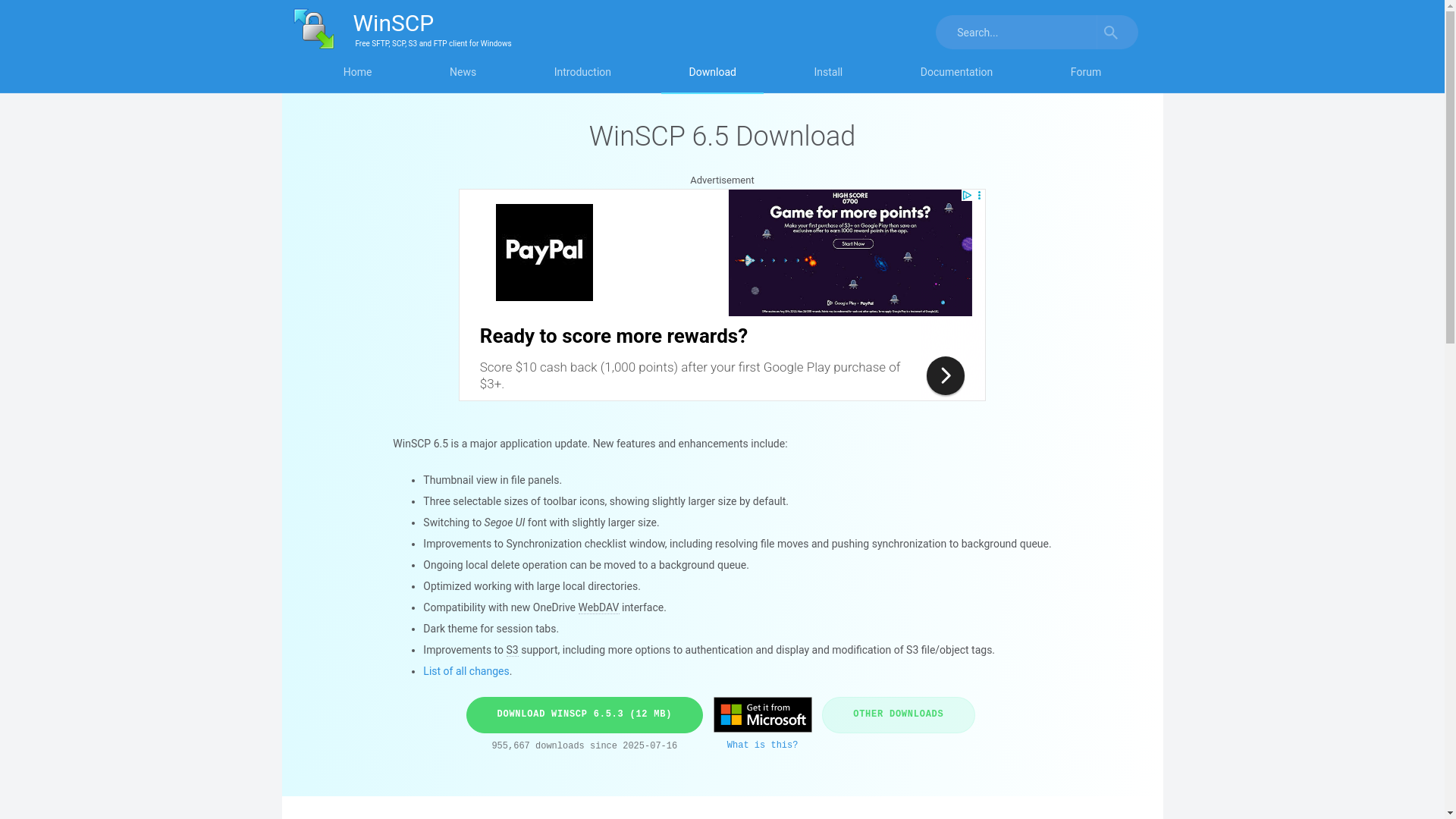 website screenshot of https://winscp.net/eng/download.php