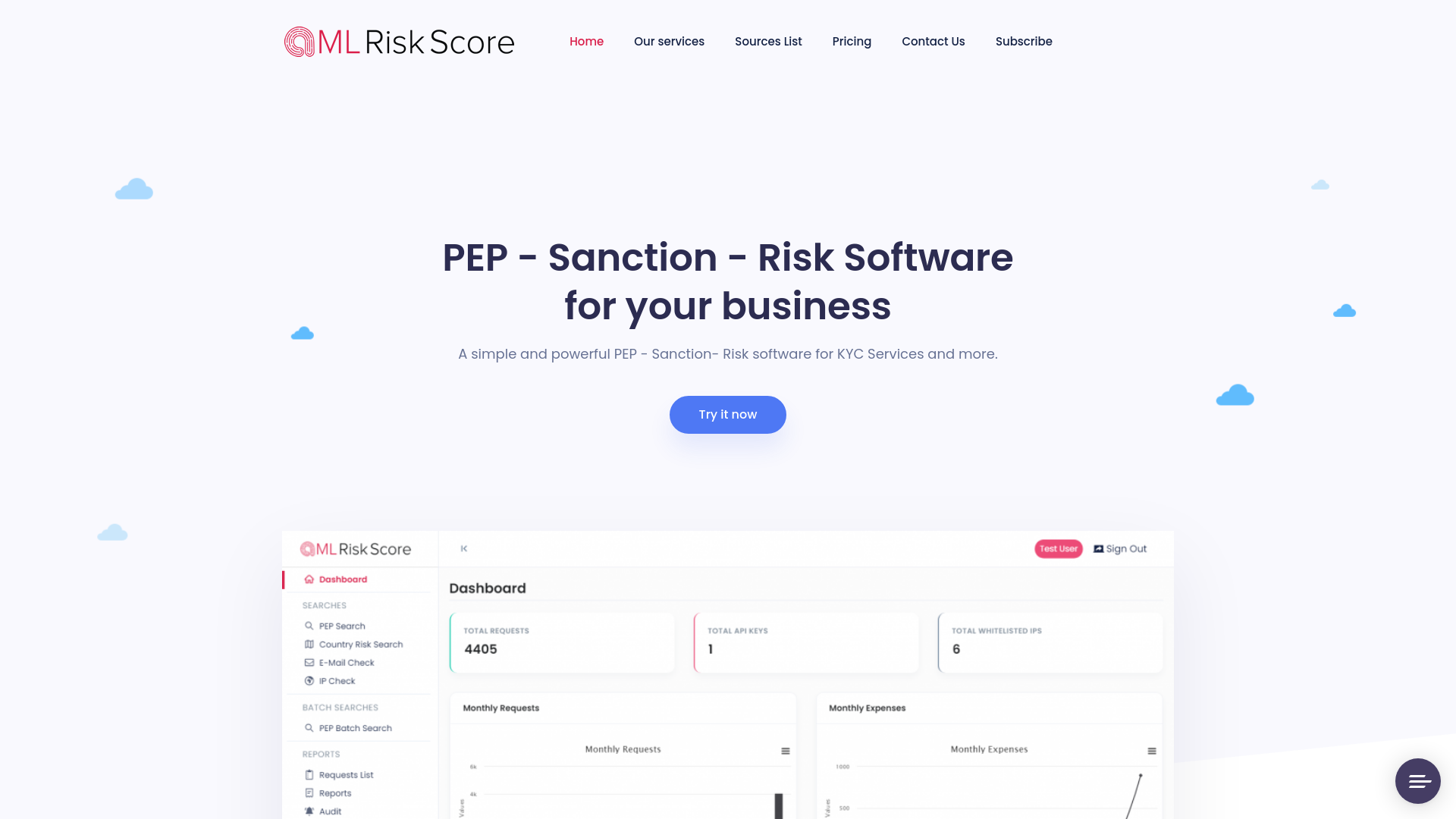 website screenshot of https://amlriskscore.com