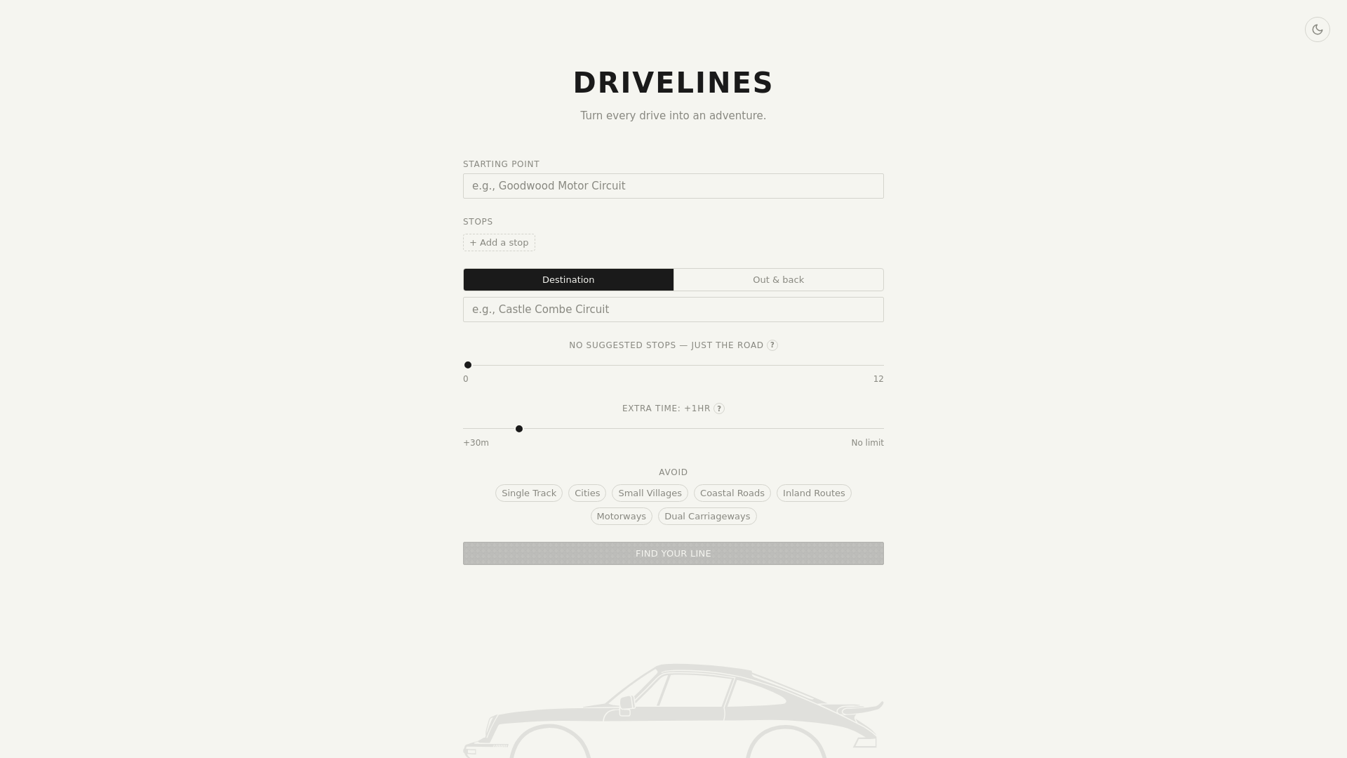 website screenshot of https://drivelines.app