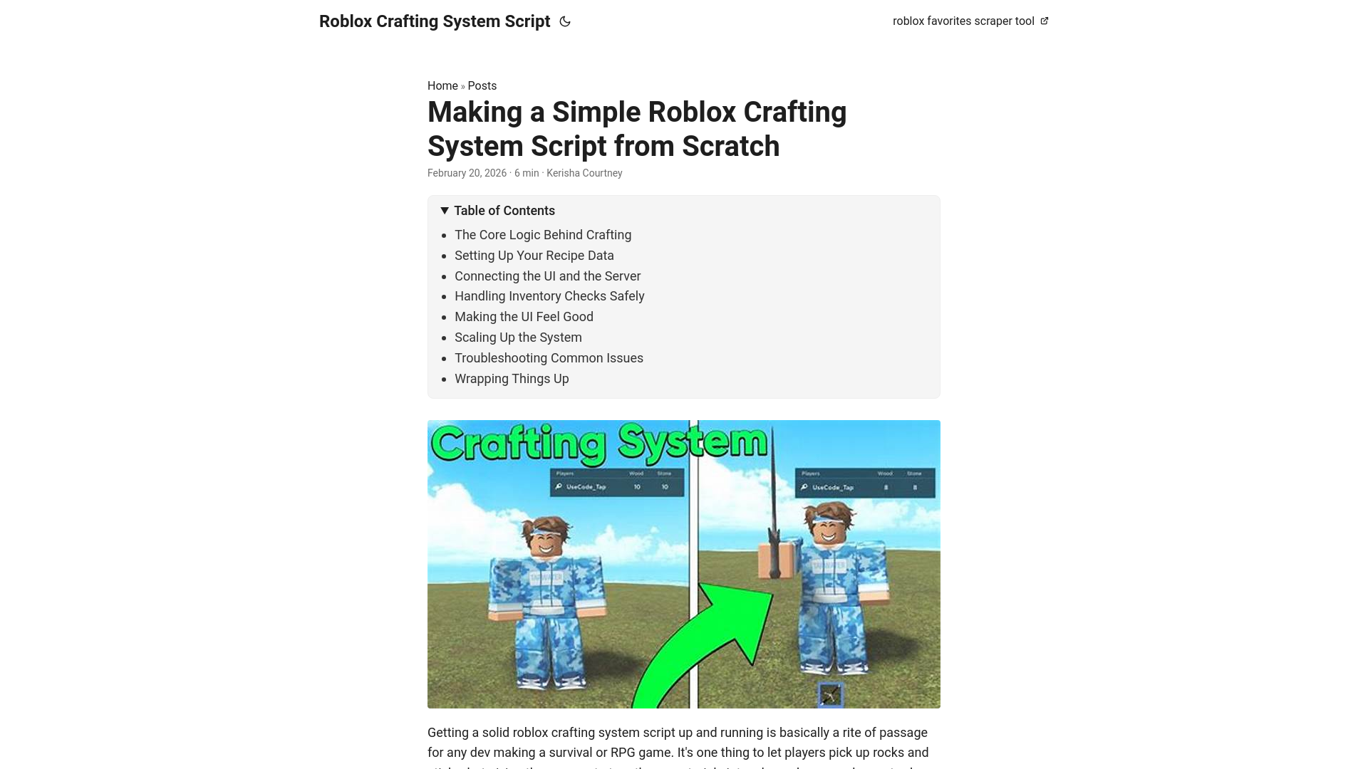 website screenshot of https://roblox-crafting-system-script.pages.dev/