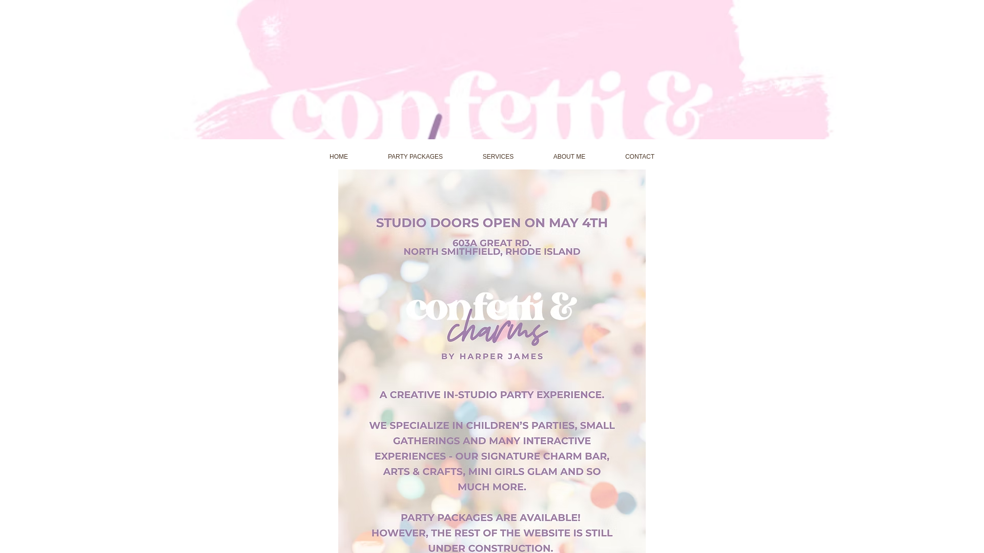 website screenshot of https://confettiandcharmsbyhj.com