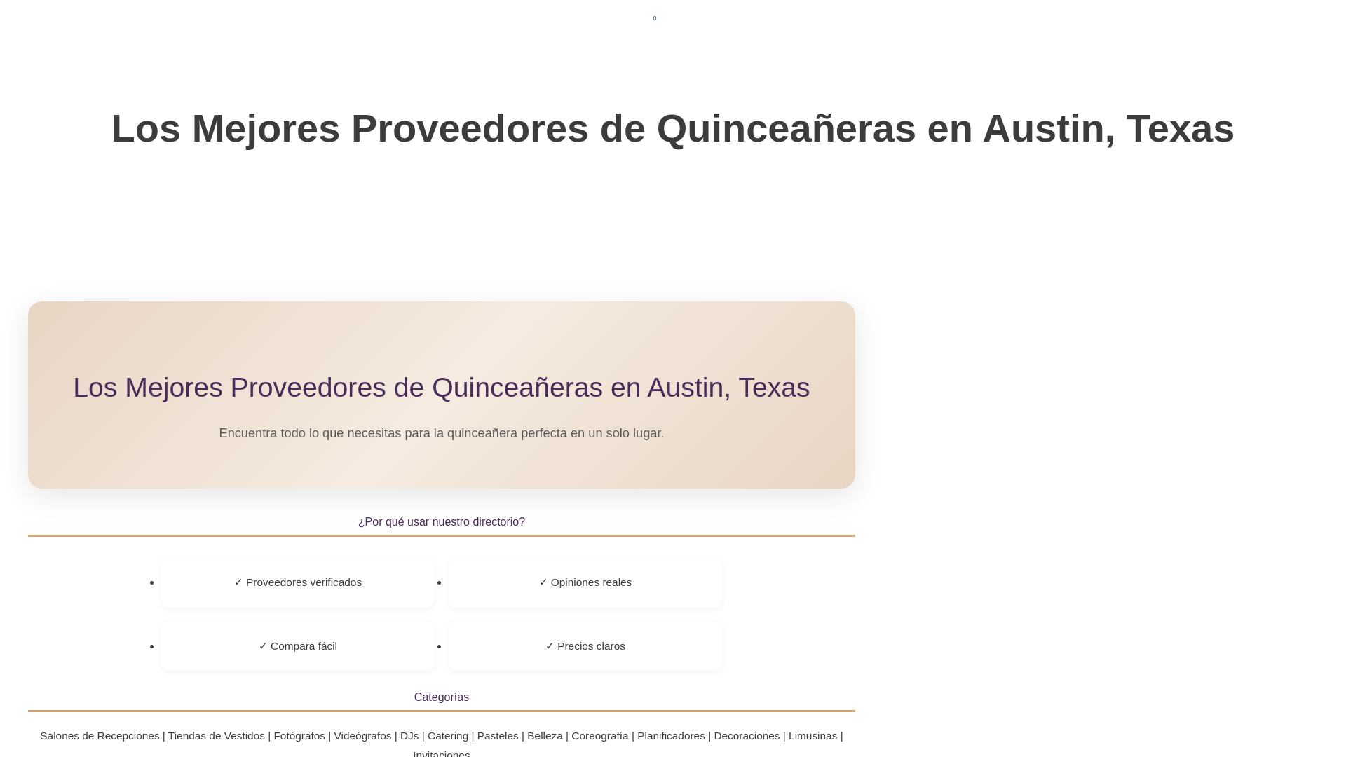 website screenshot of https://quinceanerastexas.com