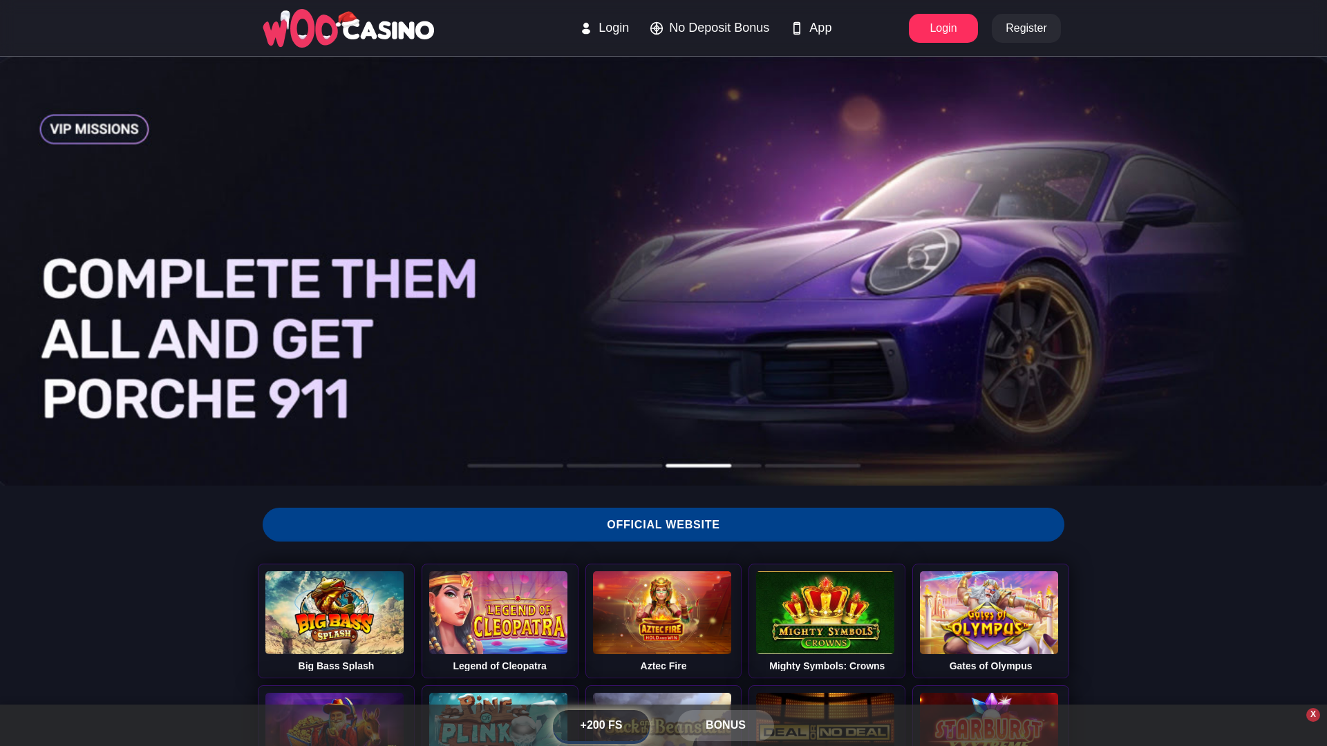 website screenshot of https://woocasino-login.org/