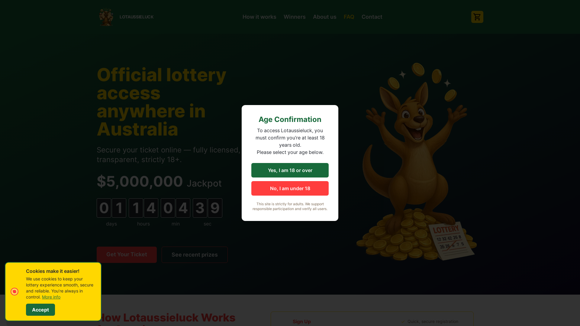 website screenshot of https://lotaussieluck.com/