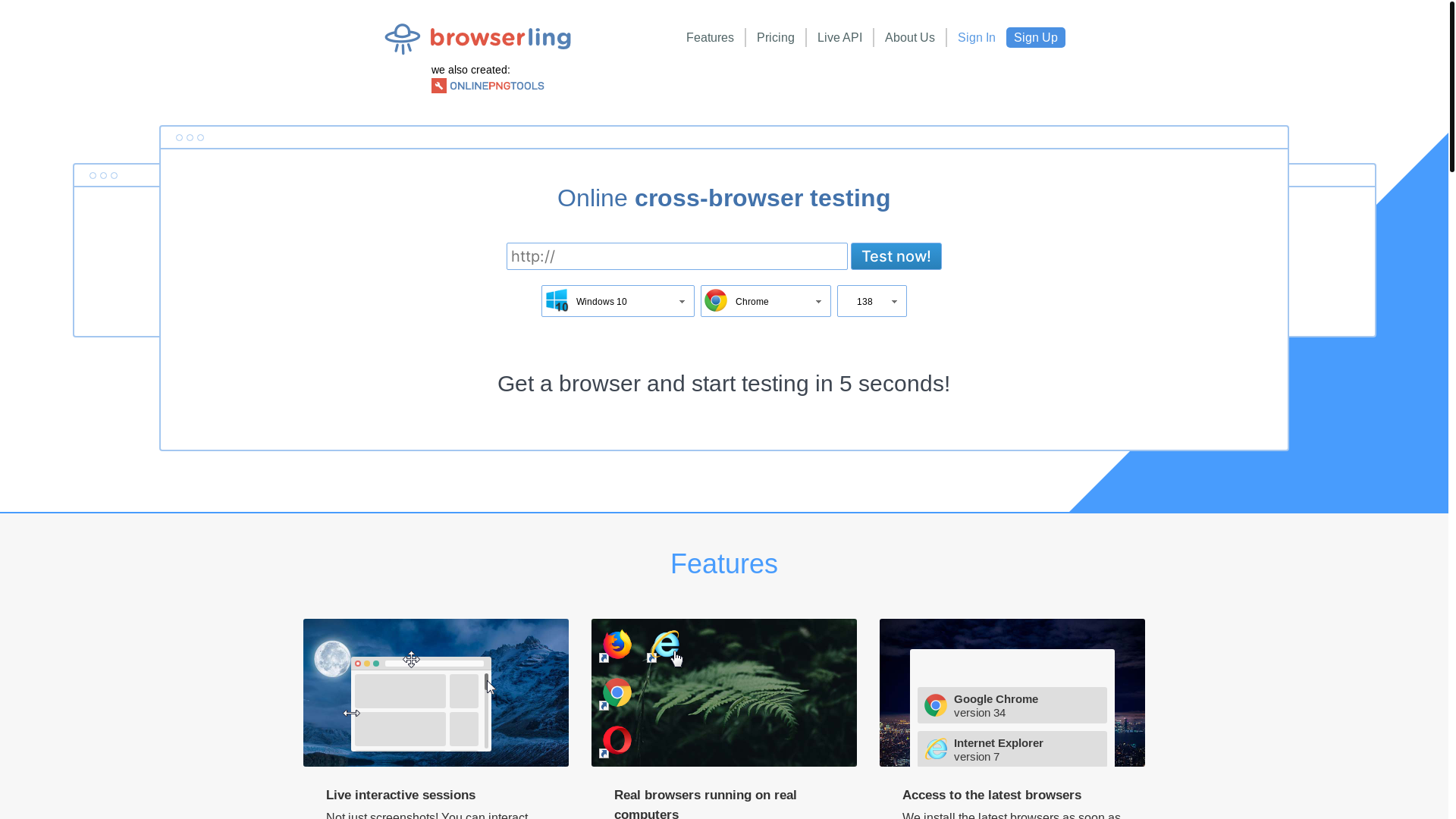 website screenshot of https://browserling.com/