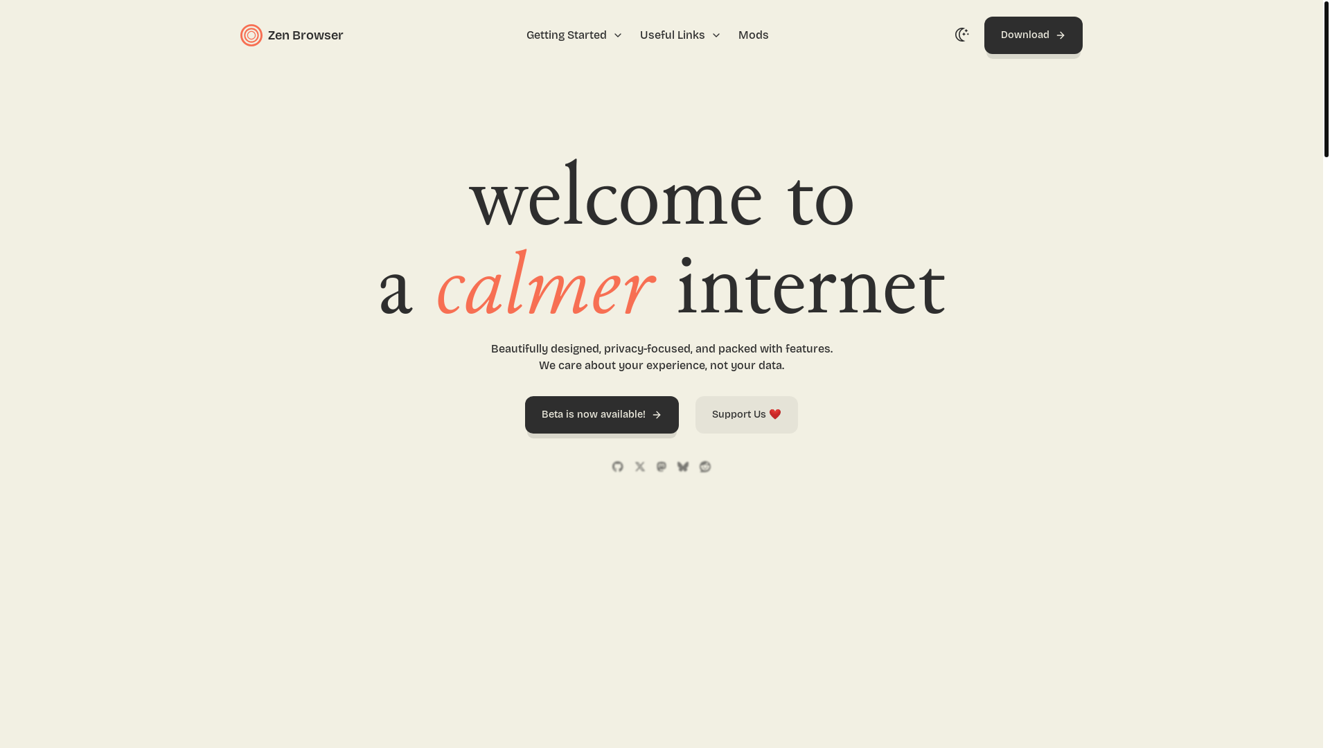 website screenshot of https://zen-browser.app