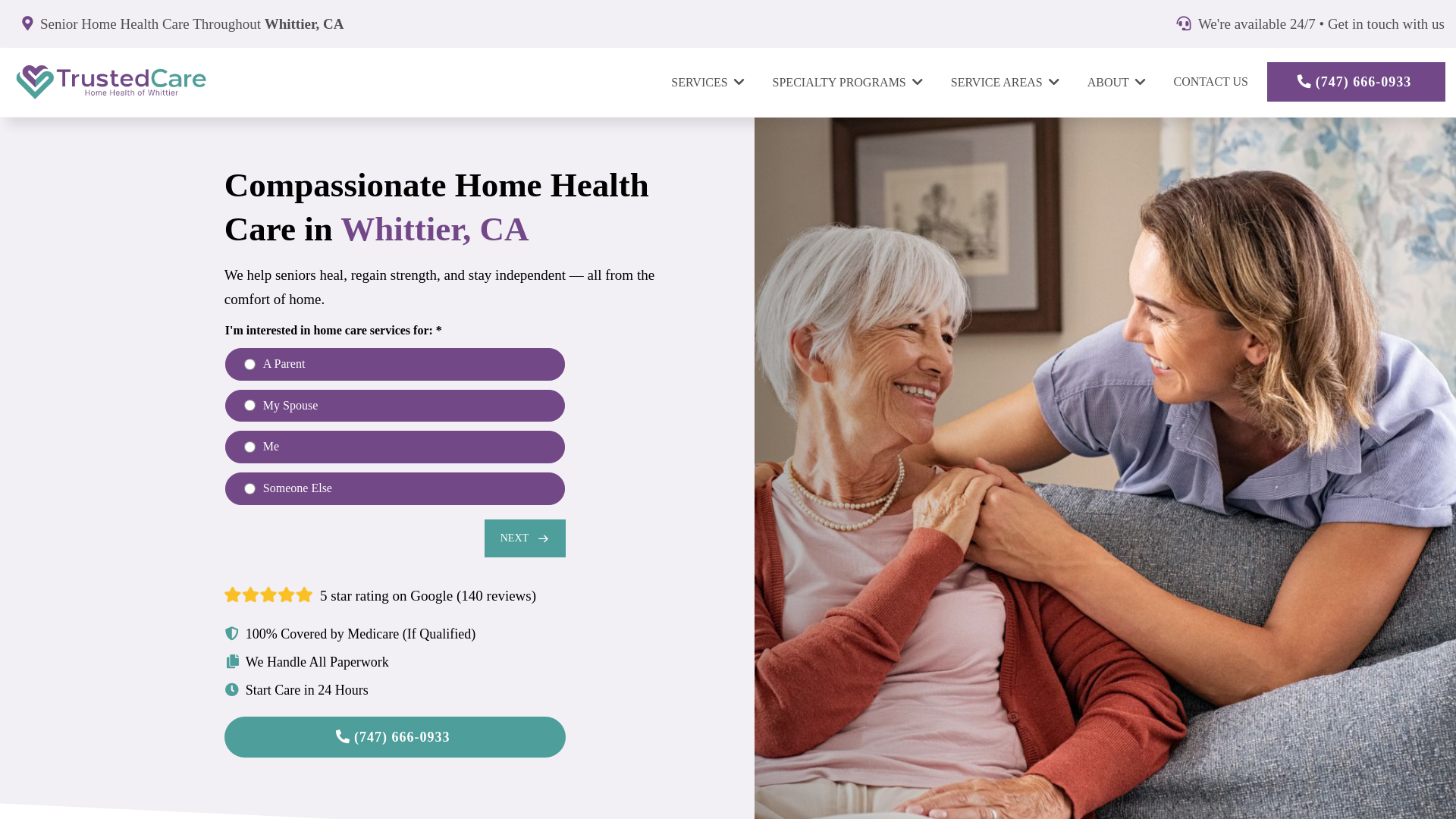 website screenshot of https://trustedcarewhittier.com
