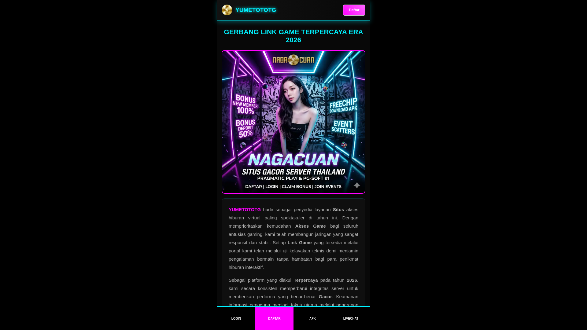 website screenshot of https://yumetototg.site