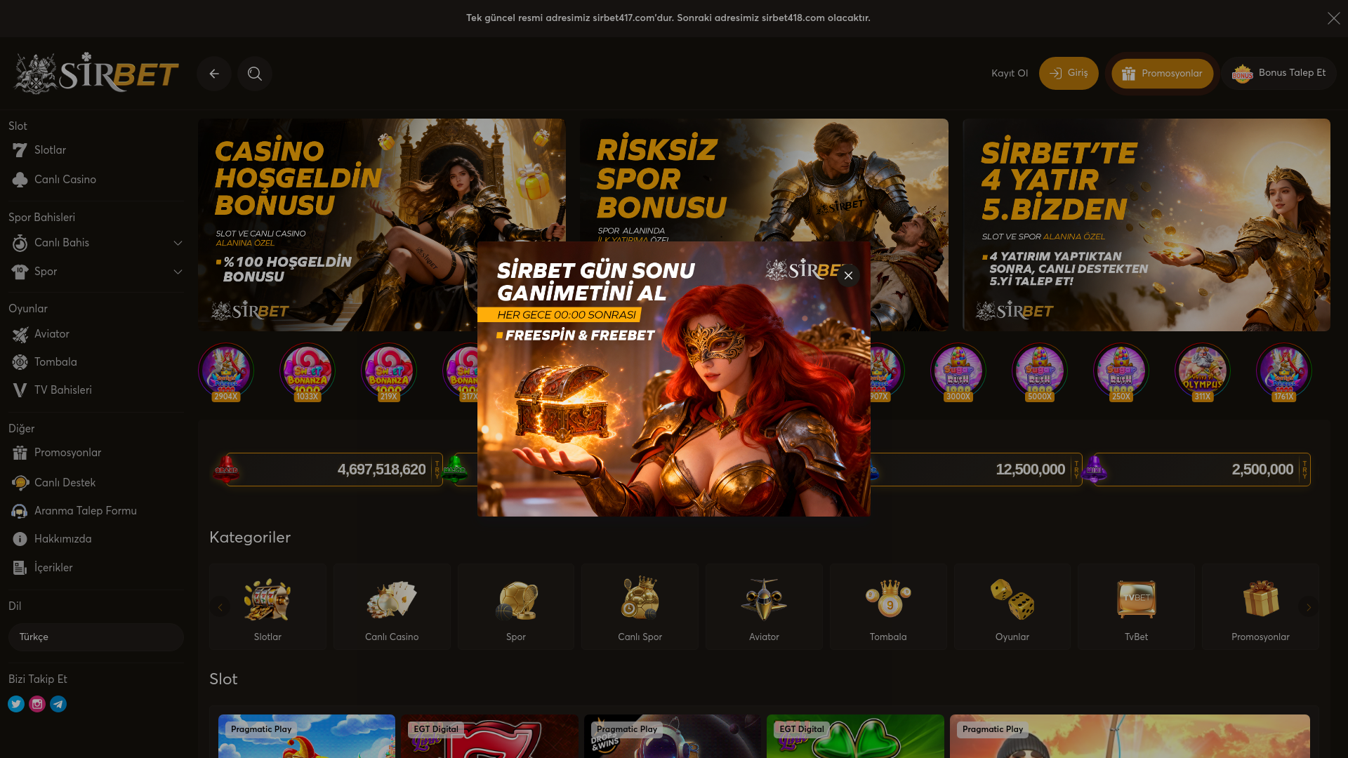 website screenshot of https://sirbet417.com