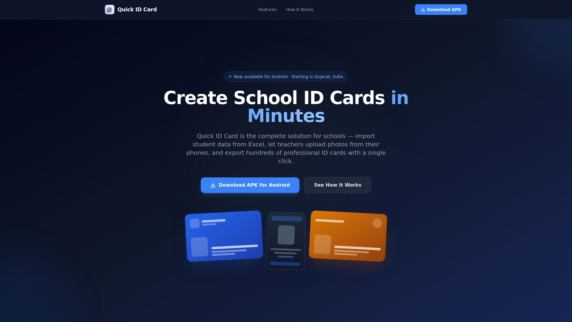 website screenshot of https://quickidcard.in/