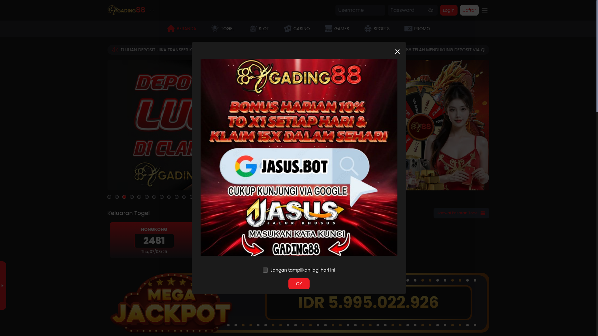 website screenshot of https://gading88link.me/