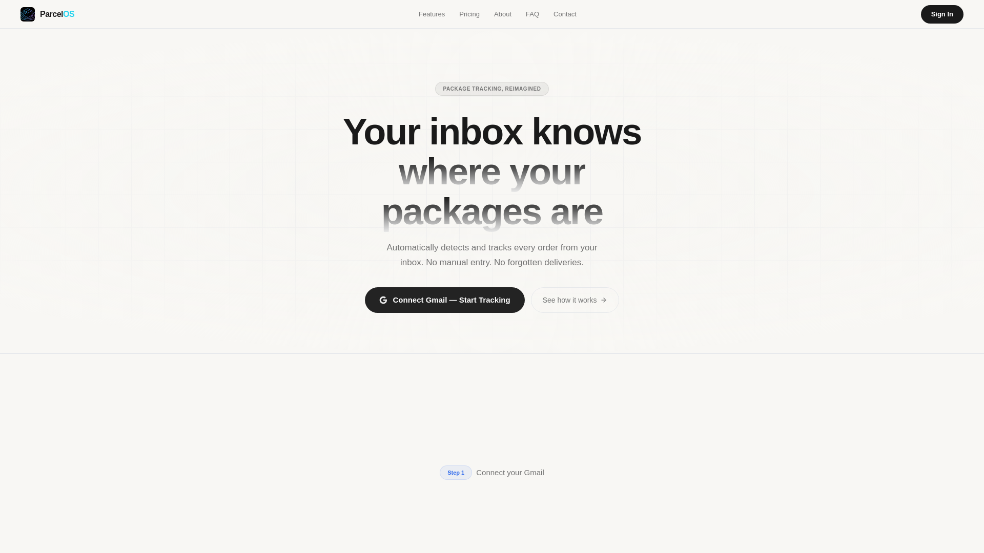 website screenshot of https://parcelos.io/