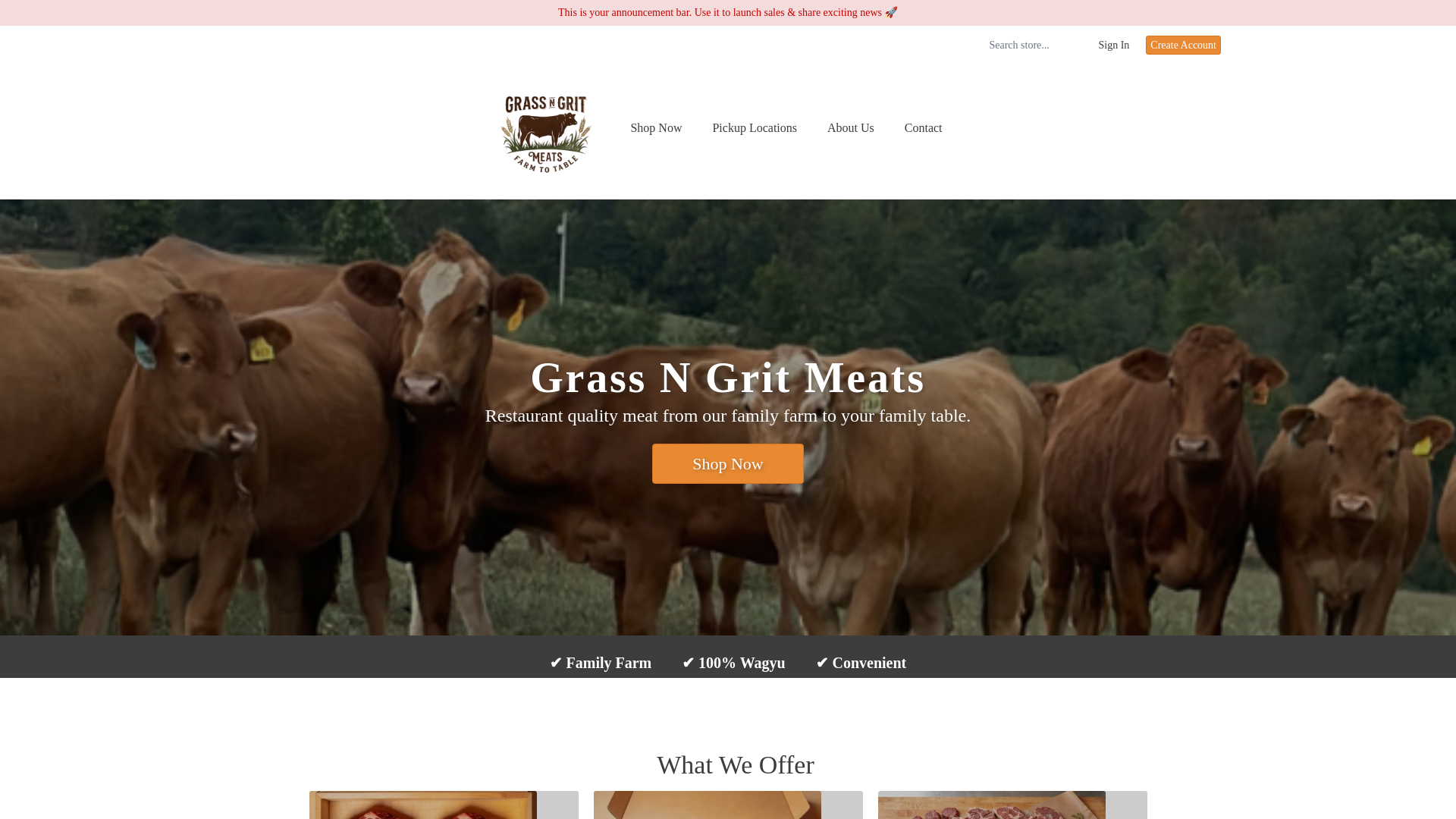 website screenshot of https://grassandgritmeats.com