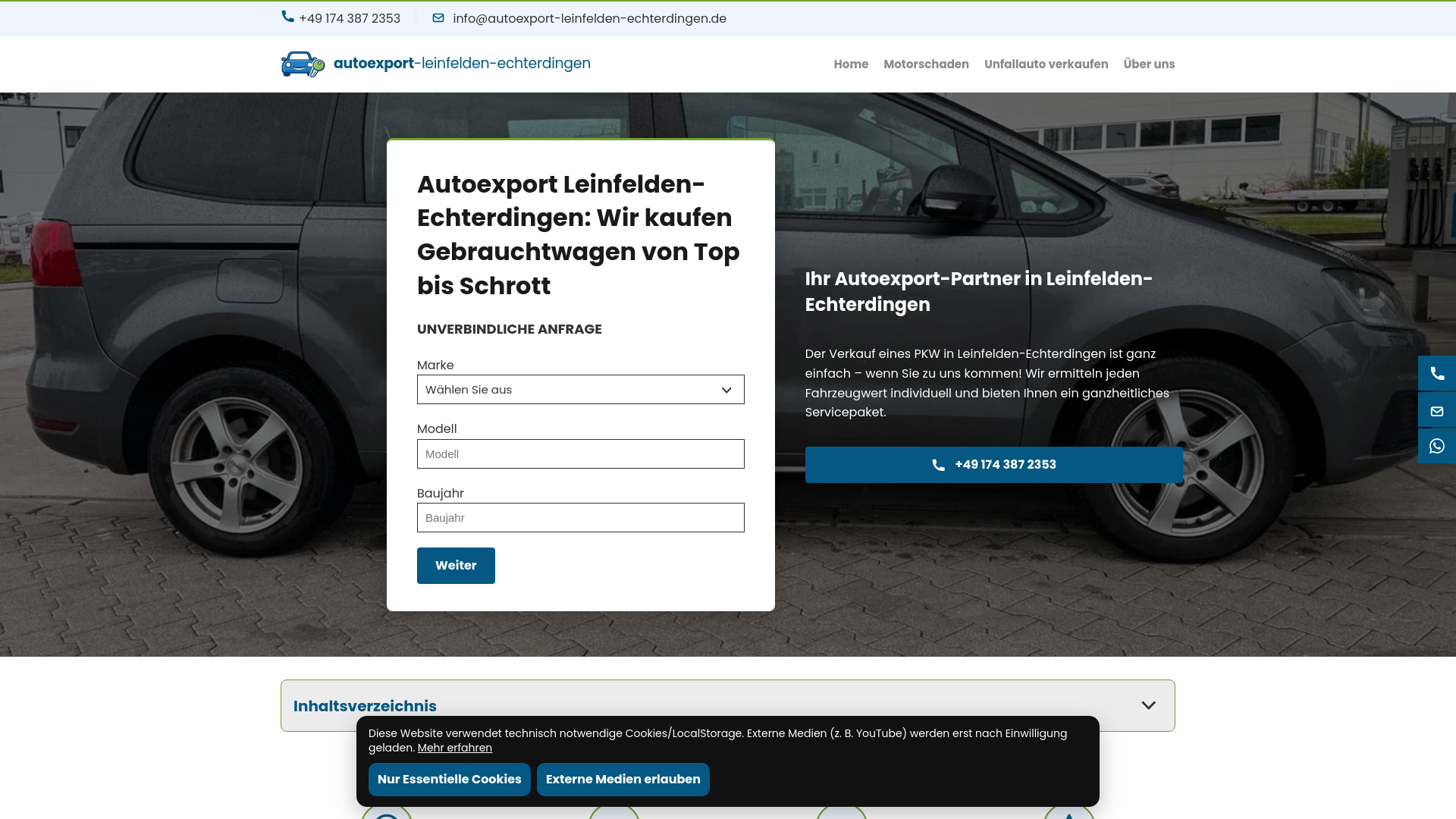 website screenshot of https://autoexport-leinfelden-echterdingen.de/