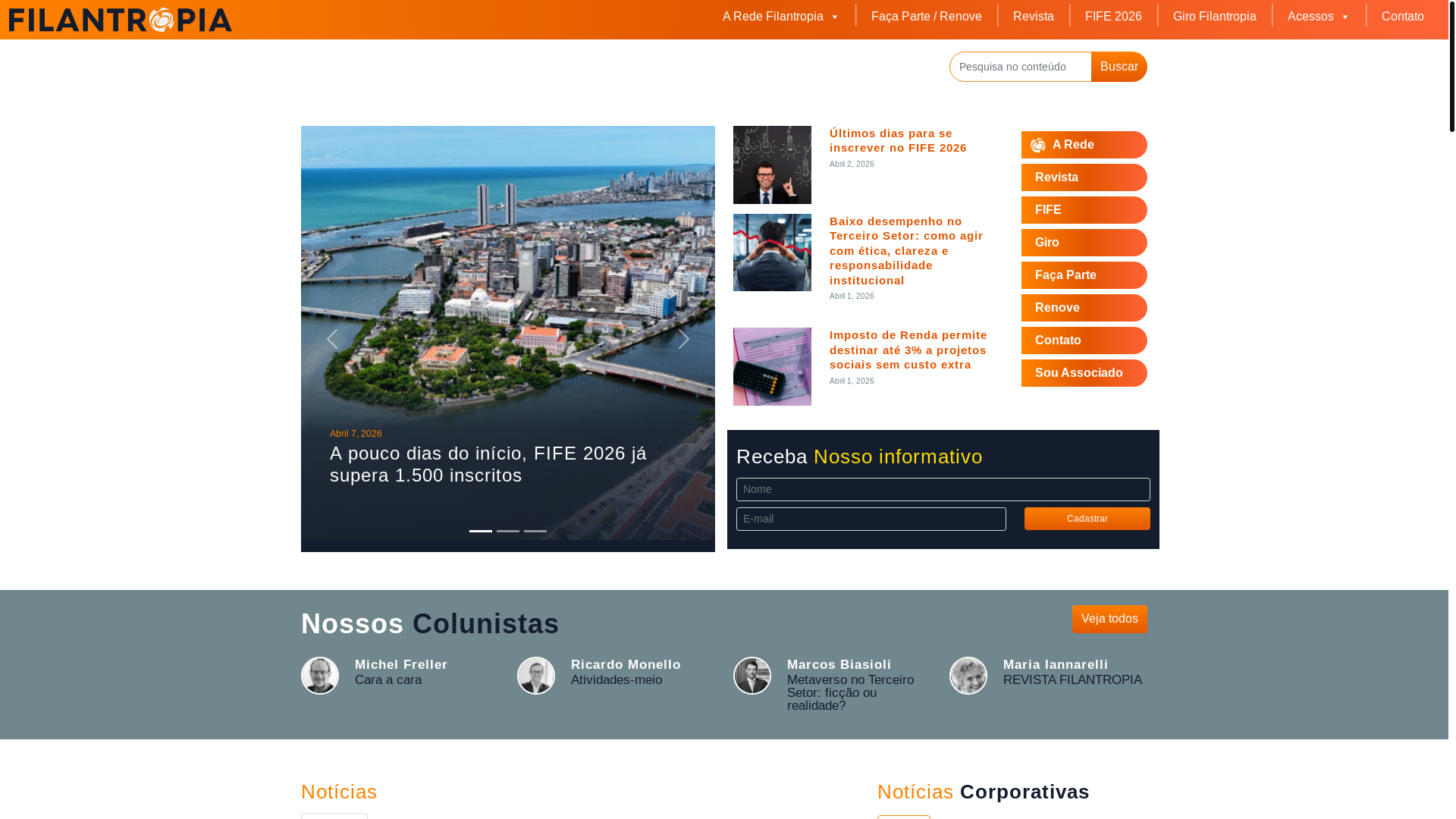 website screenshot of https://filantropia.ong/
