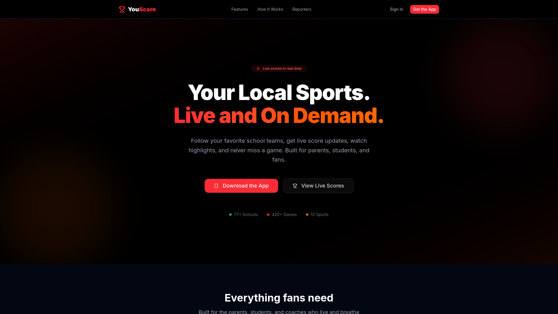 website screenshot of https://youscoreliveapp.com/