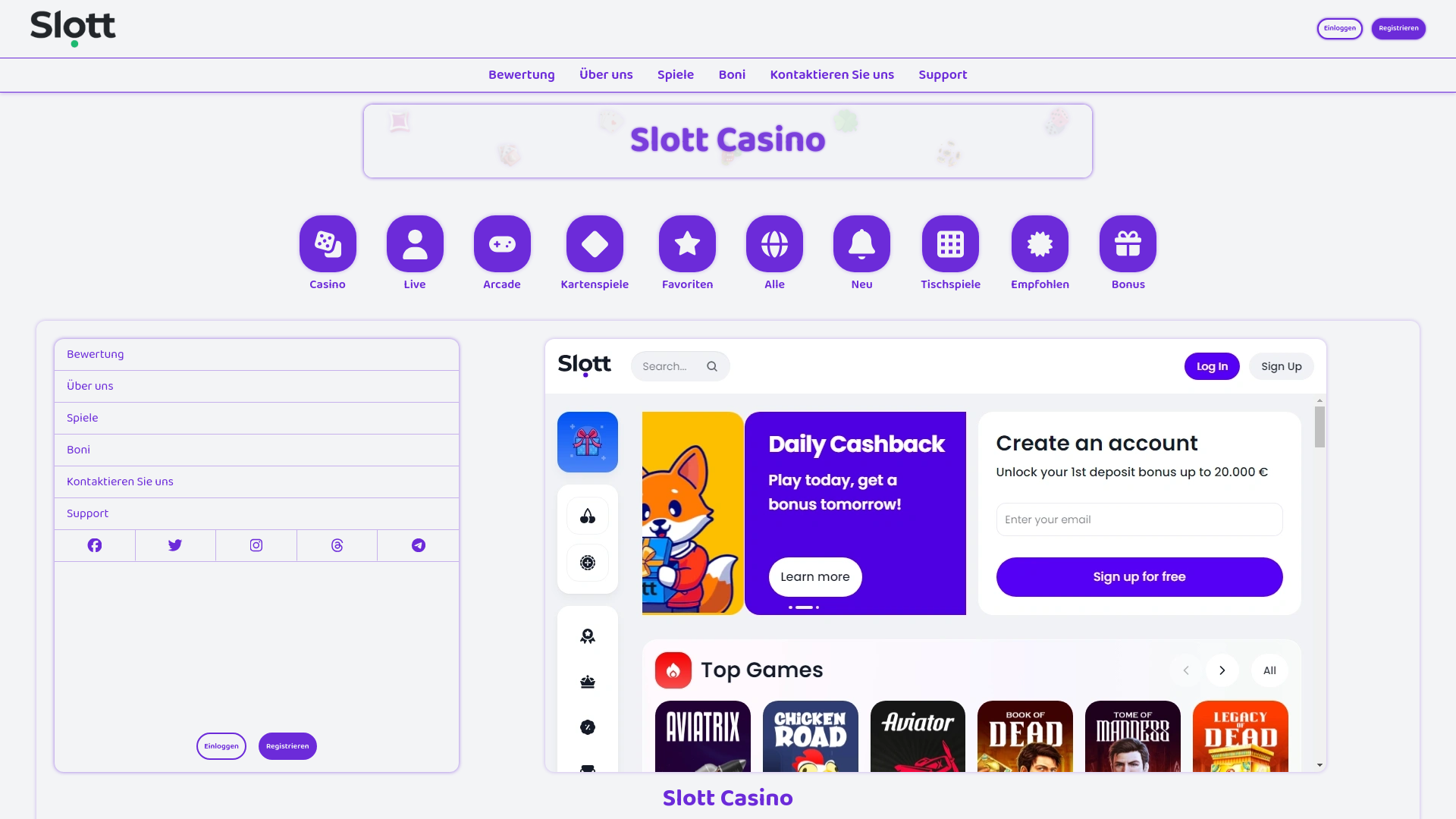 website screenshot of https://slott-casino.de
