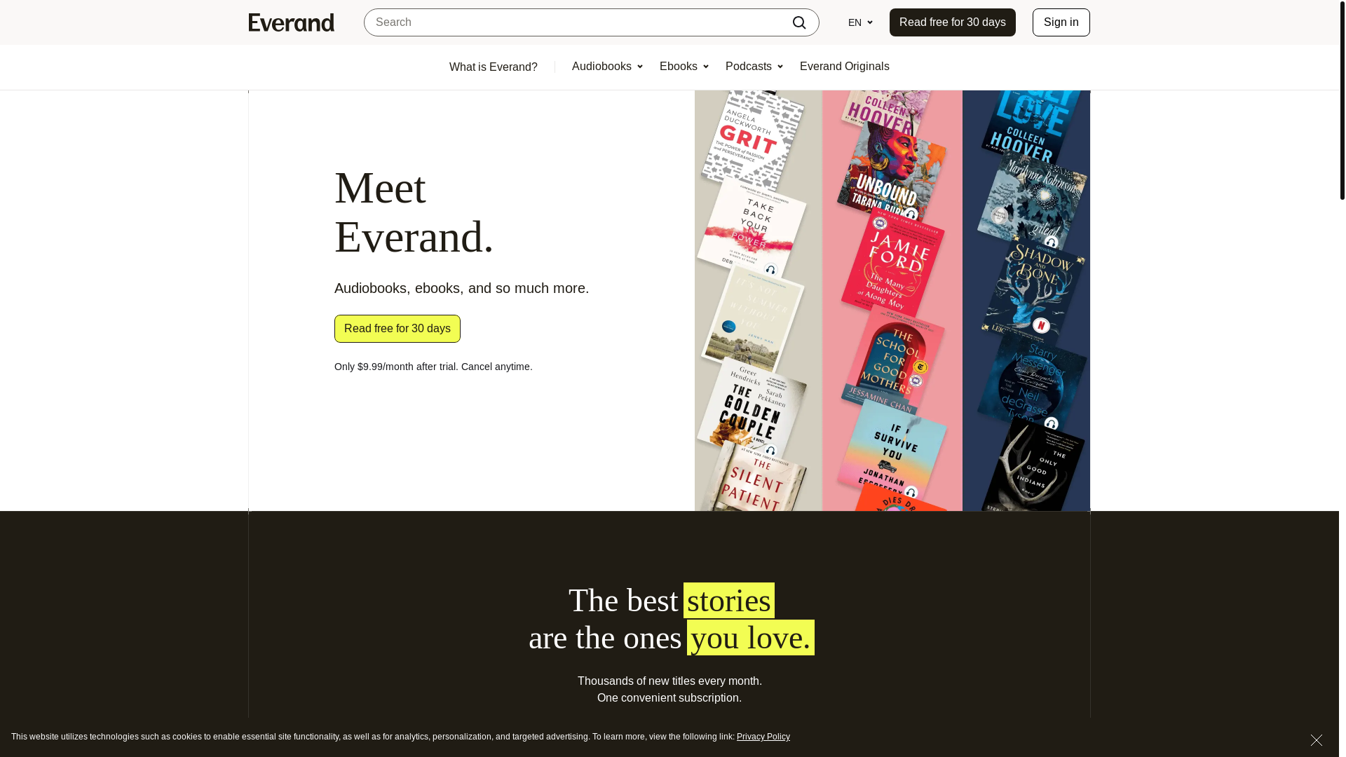 website screenshot of https://www.everand.com/