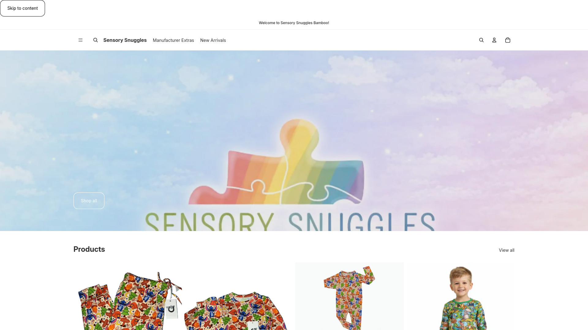website screenshot of https://sensorysnugglesbamboo.com