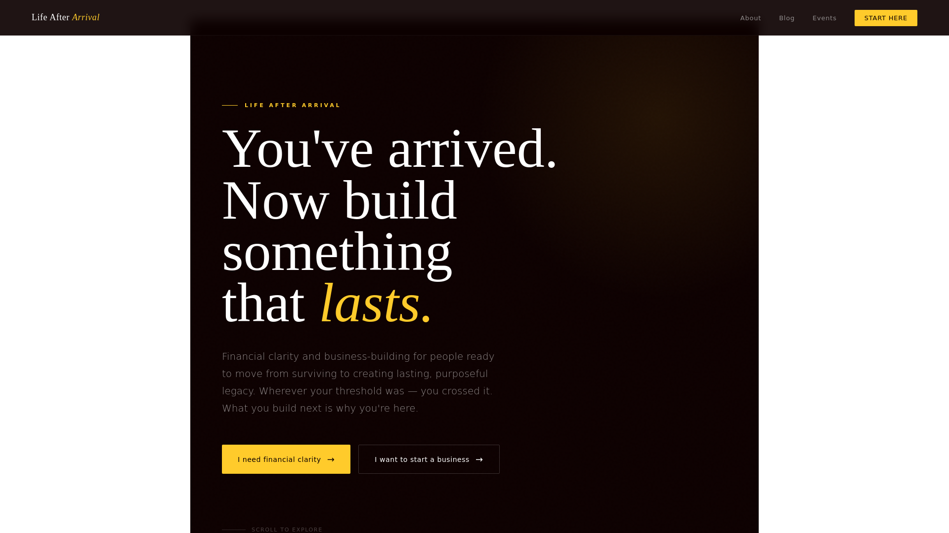 website screenshot of https://lifeafterarrivalplus.com/