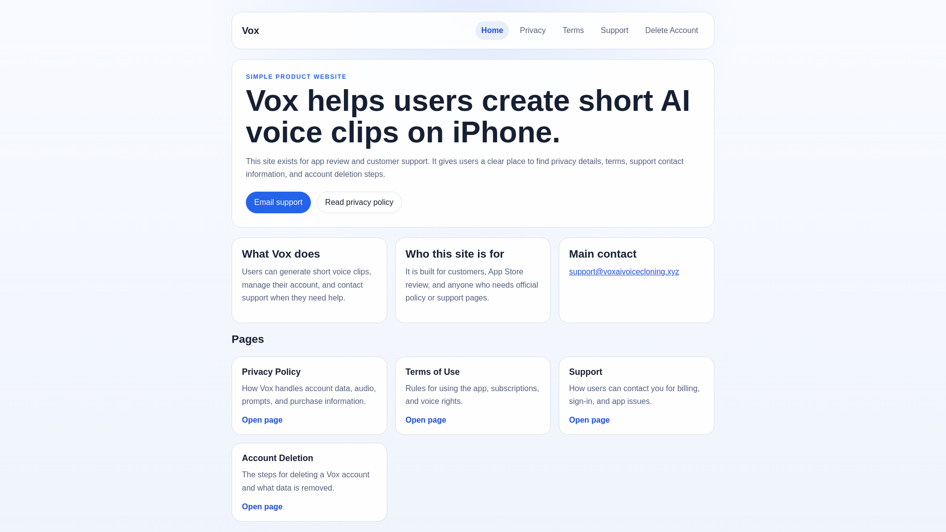 website screenshot of https://voxaivoicecloning.xyz/