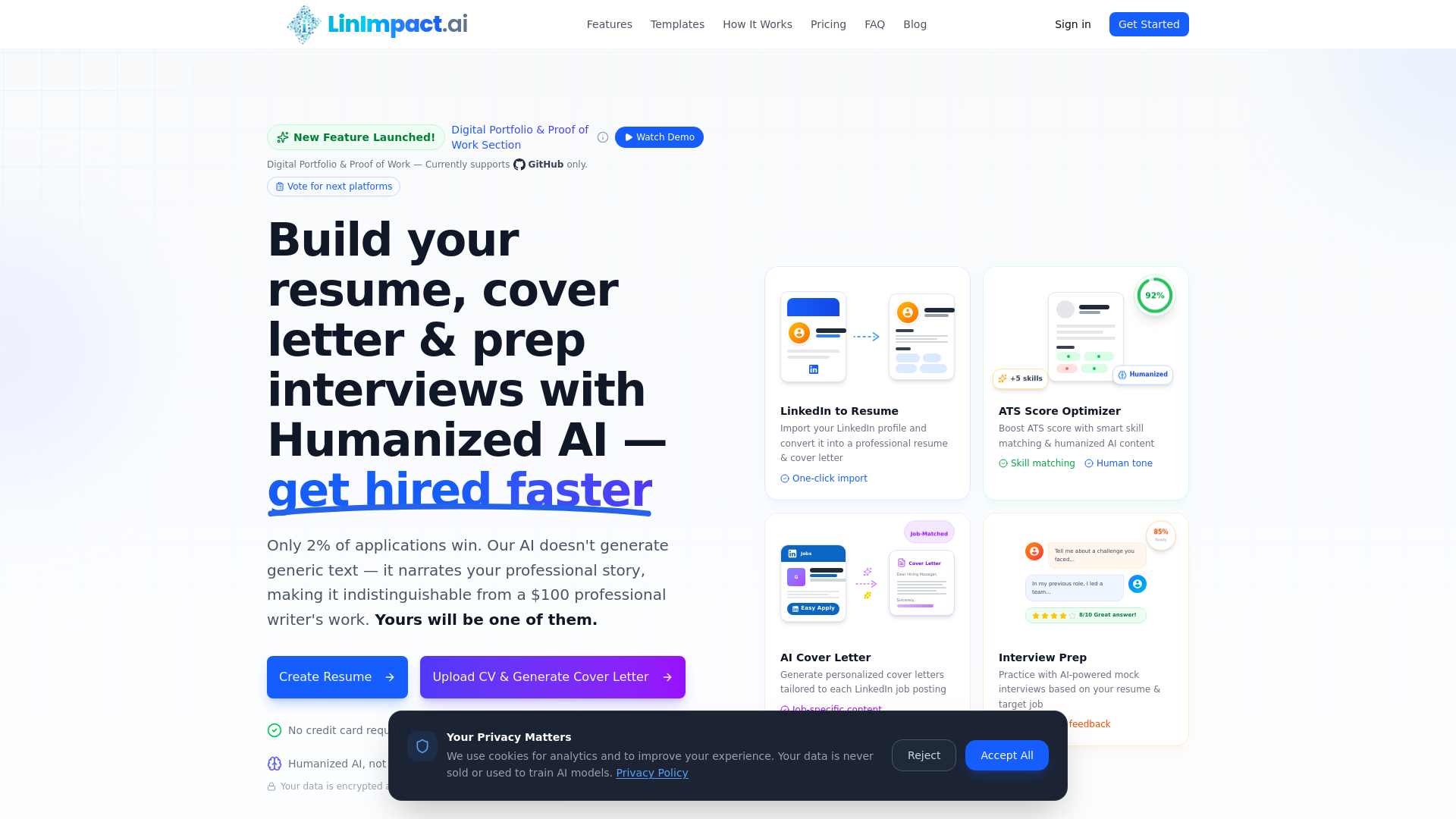 website screenshot of https://linimpact.ai/