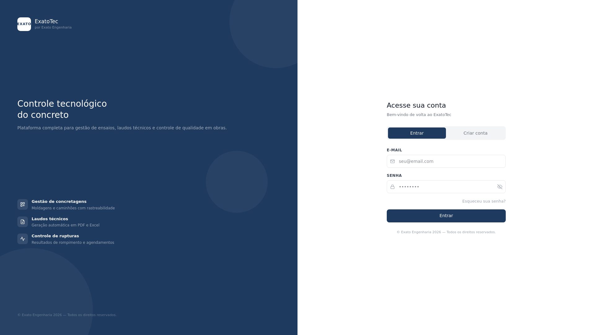 website screenshot of https://exatotec.com.br