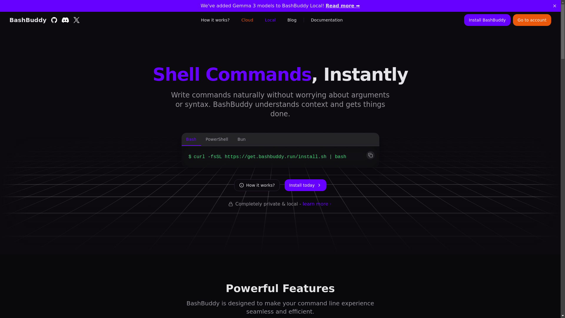 website screenshot of https://bashbuddy-landing.pages.dev/