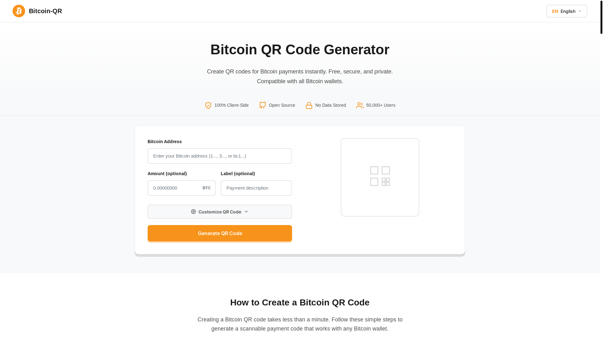 website screenshot of https://bitcoin-qr.com/