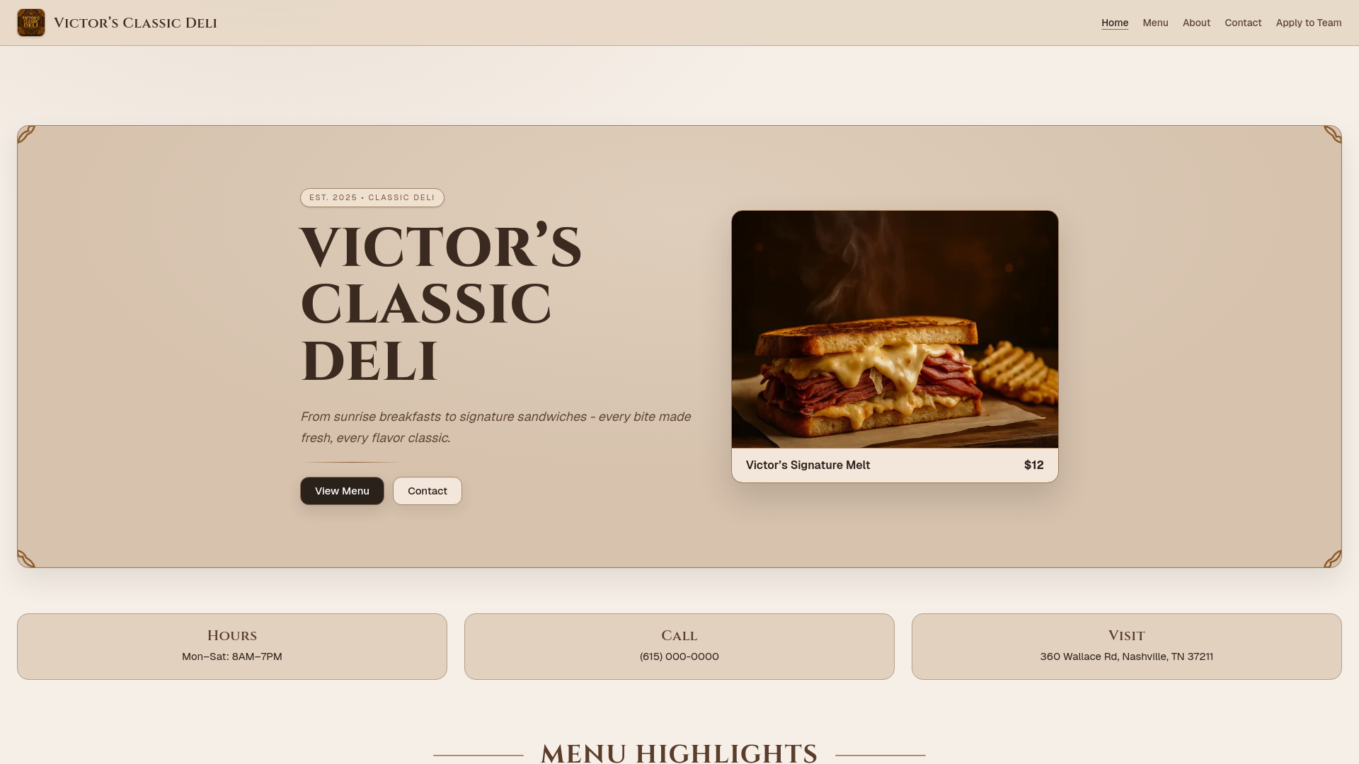 website screenshot of https://victorsclassicdeli.com/