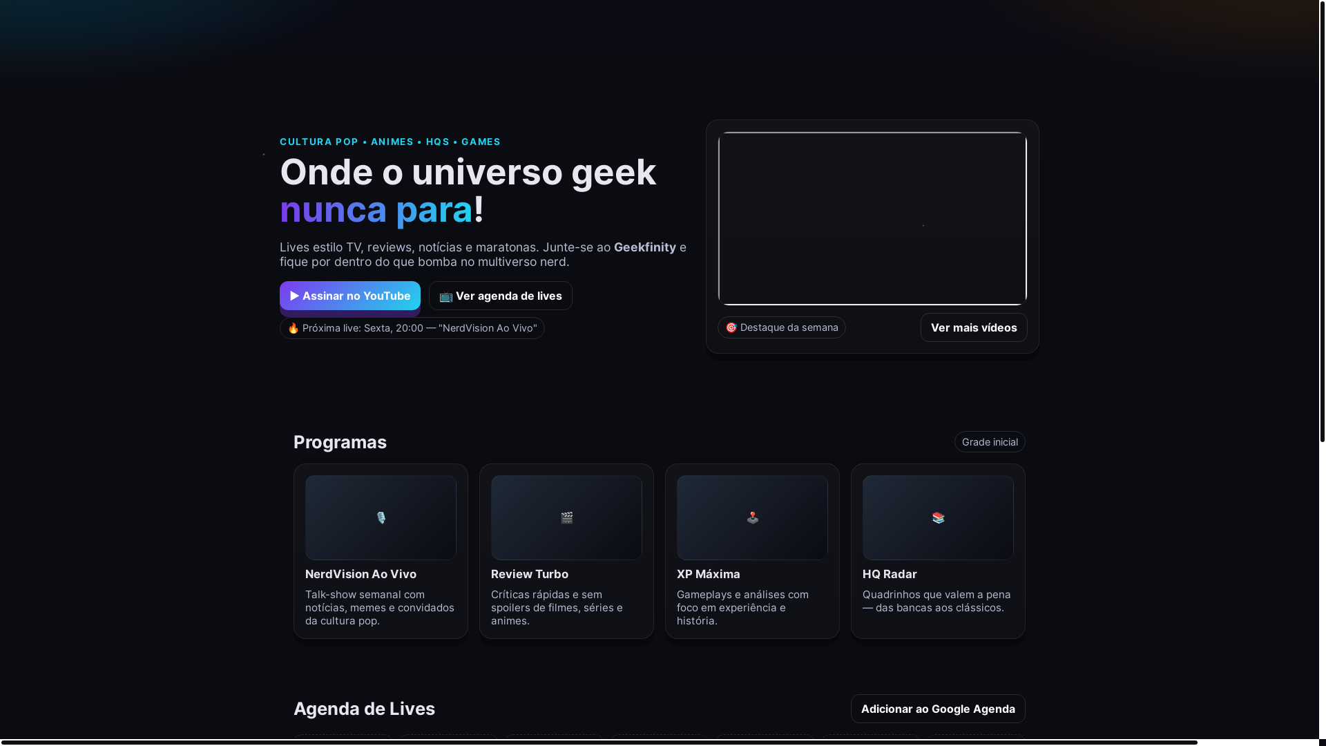 website screenshot of https://geekfinity.com.br/