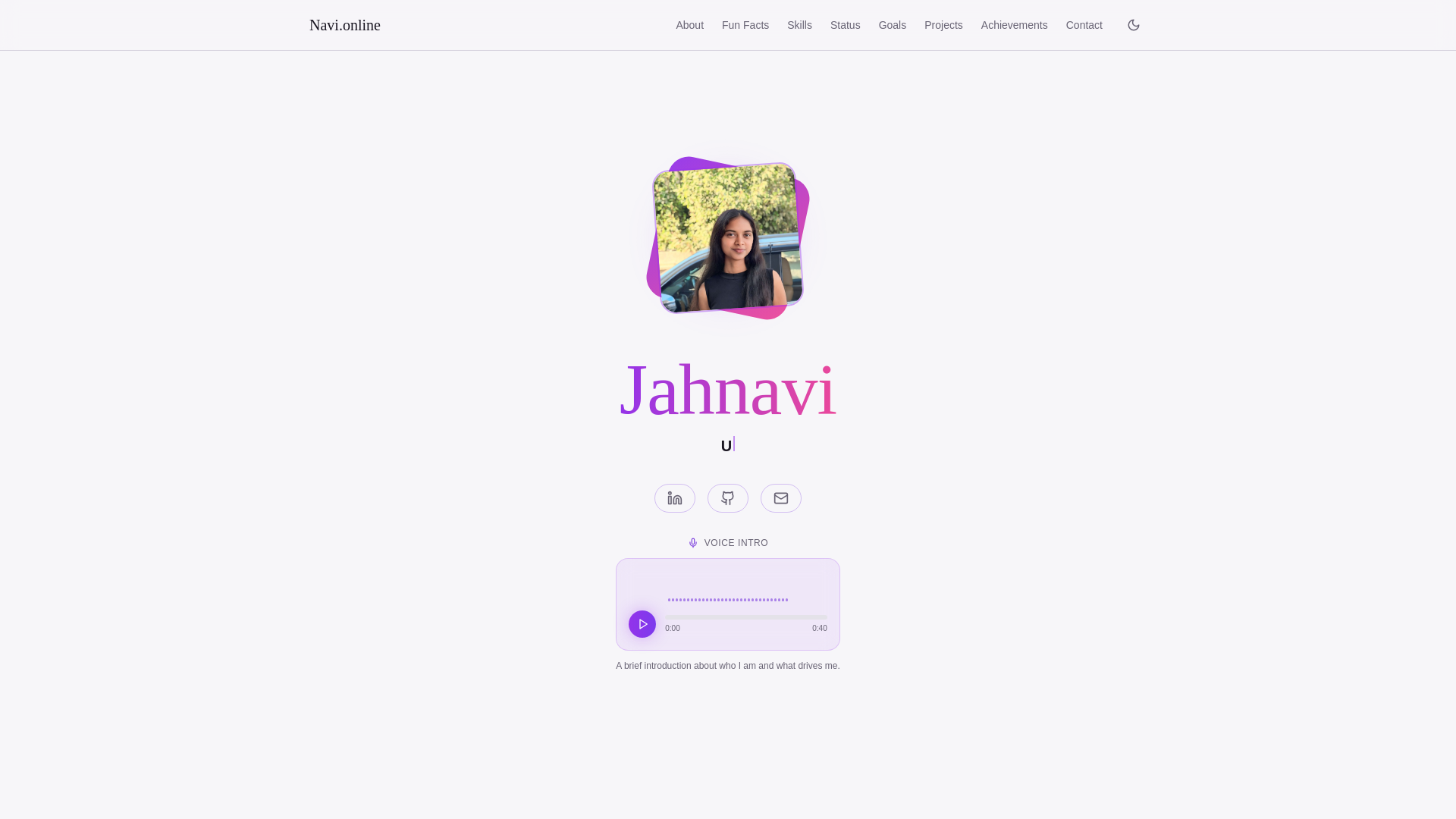 website screenshot of https://jahnavi.space/