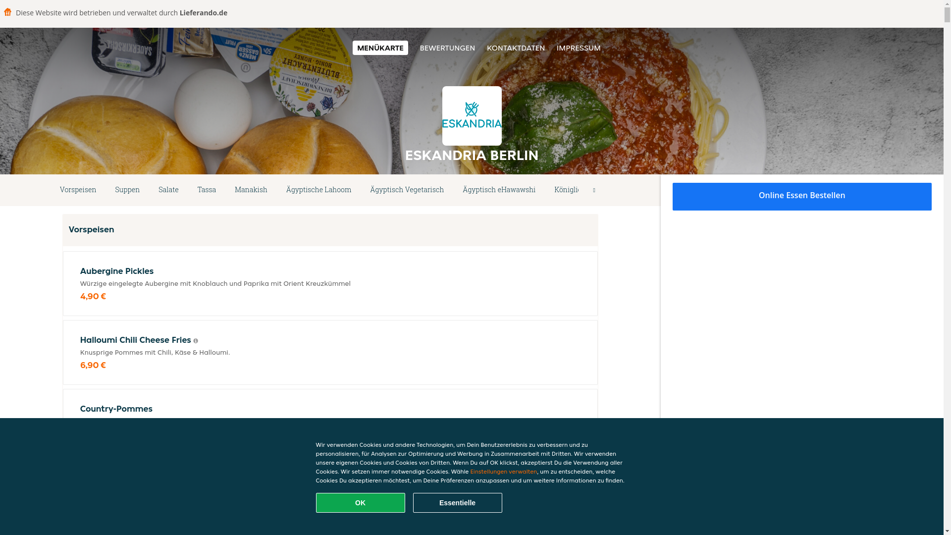website screenshot of https://eskandria-berlin.de/