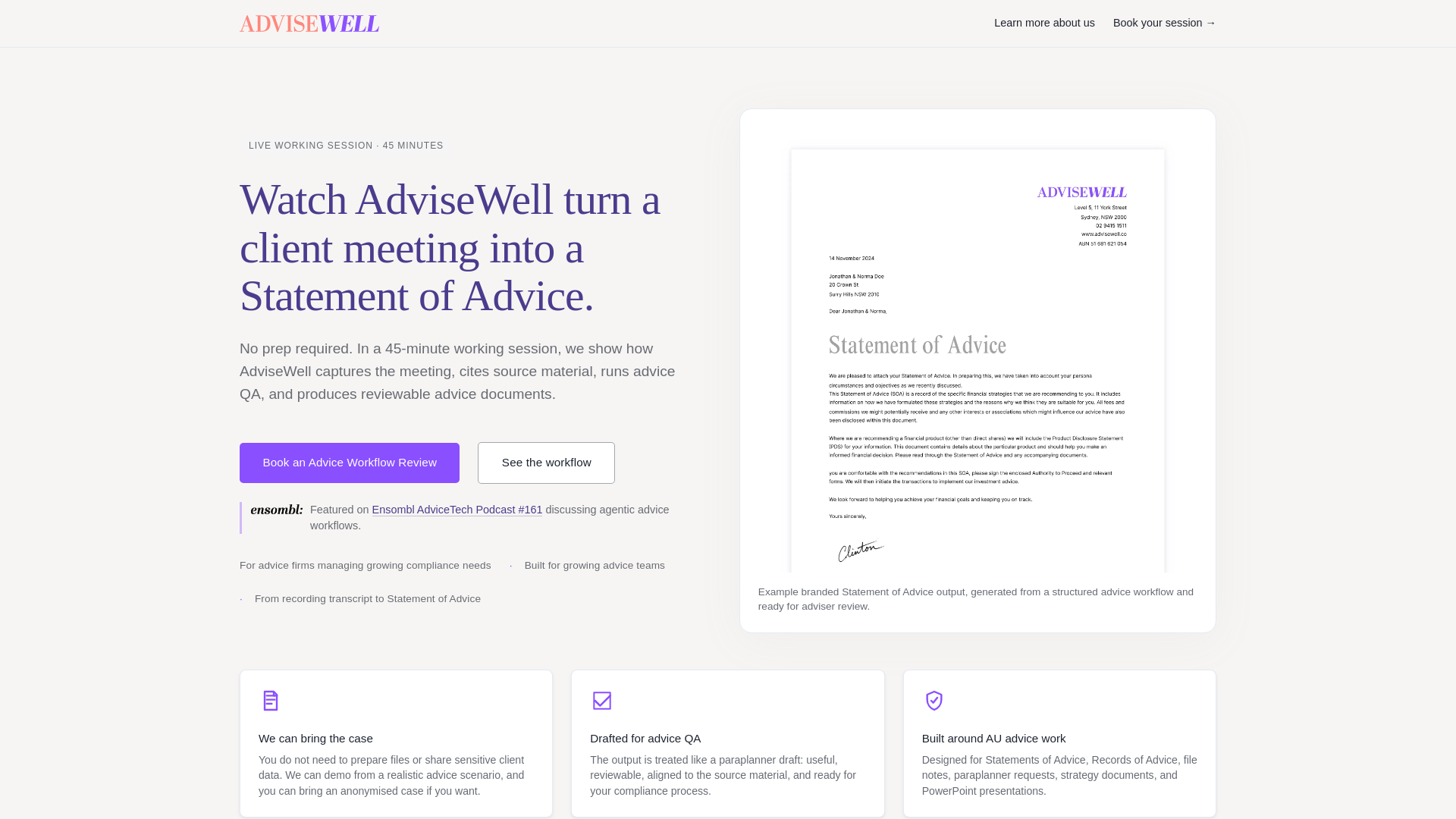 website screenshot of https://advisewell-demo.pages.dev/