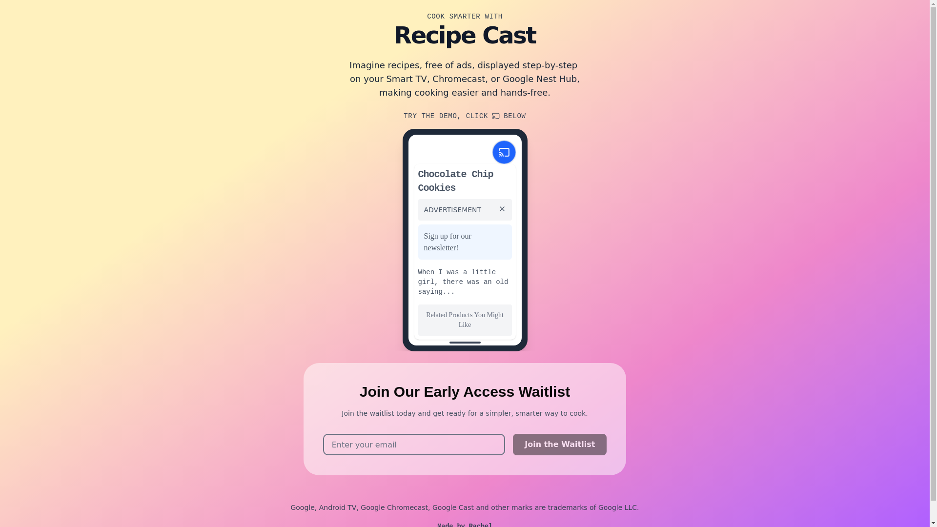 website screenshot of https://recipe-cast-landing-page.pages.dev/