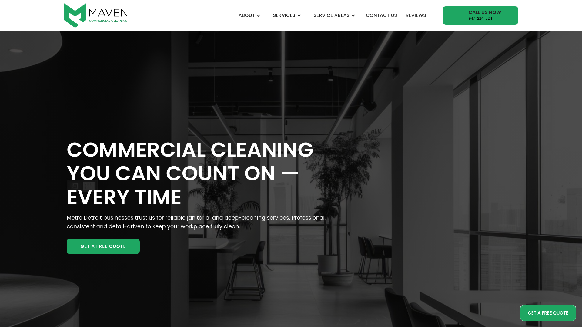 website screenshot of https://getmavencommercialcleaning.com/