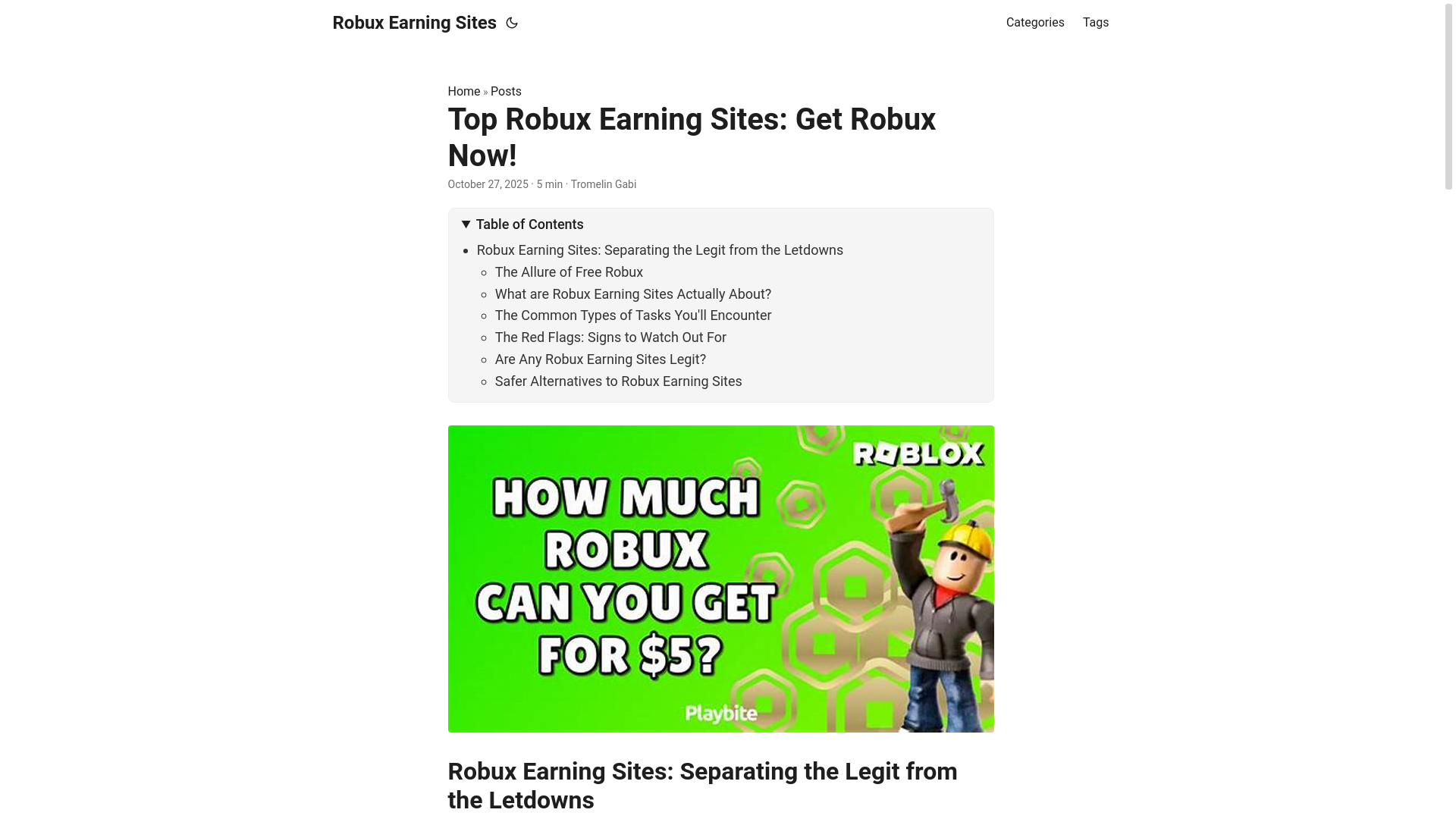 website screenshot of https://robux-earning-sites.pages.dev/