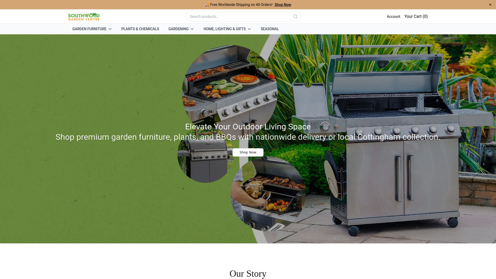 website screenshot of https://thesouthwoodgardencentre.shop