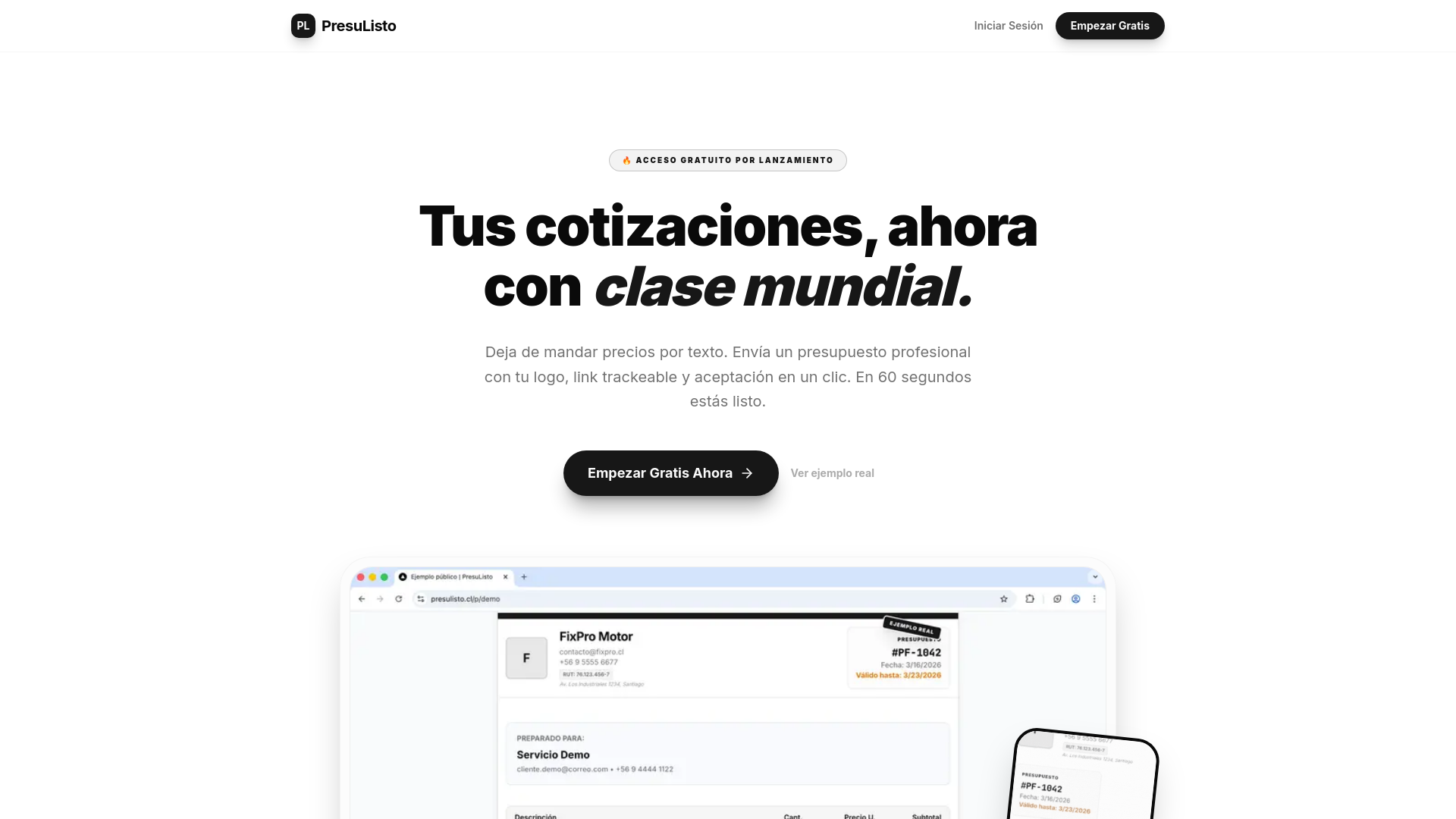 website screenshot of https://presulisto.cl/