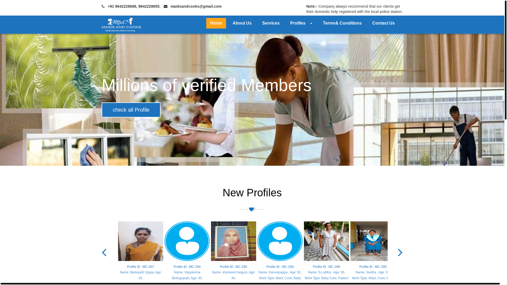 website screenshot of https://maidsandcooks.com/