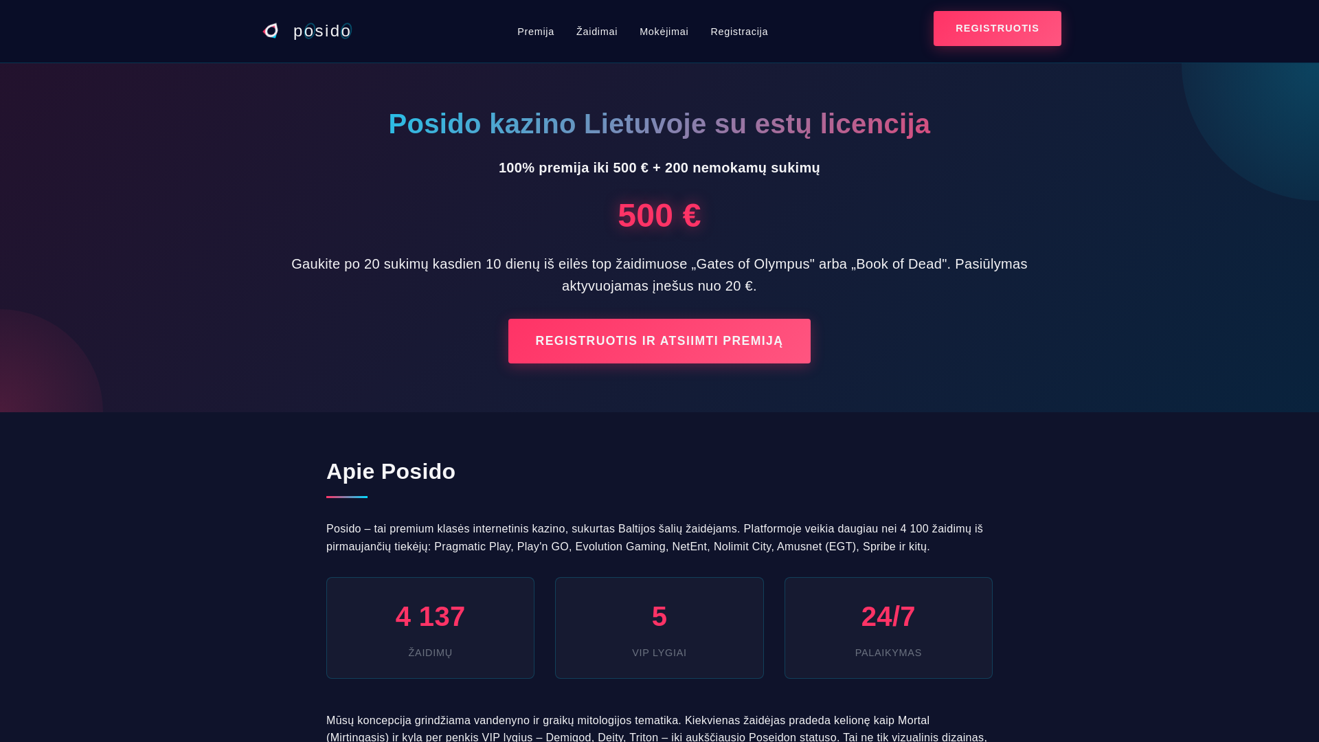 website screenshot of https://posido.lt/