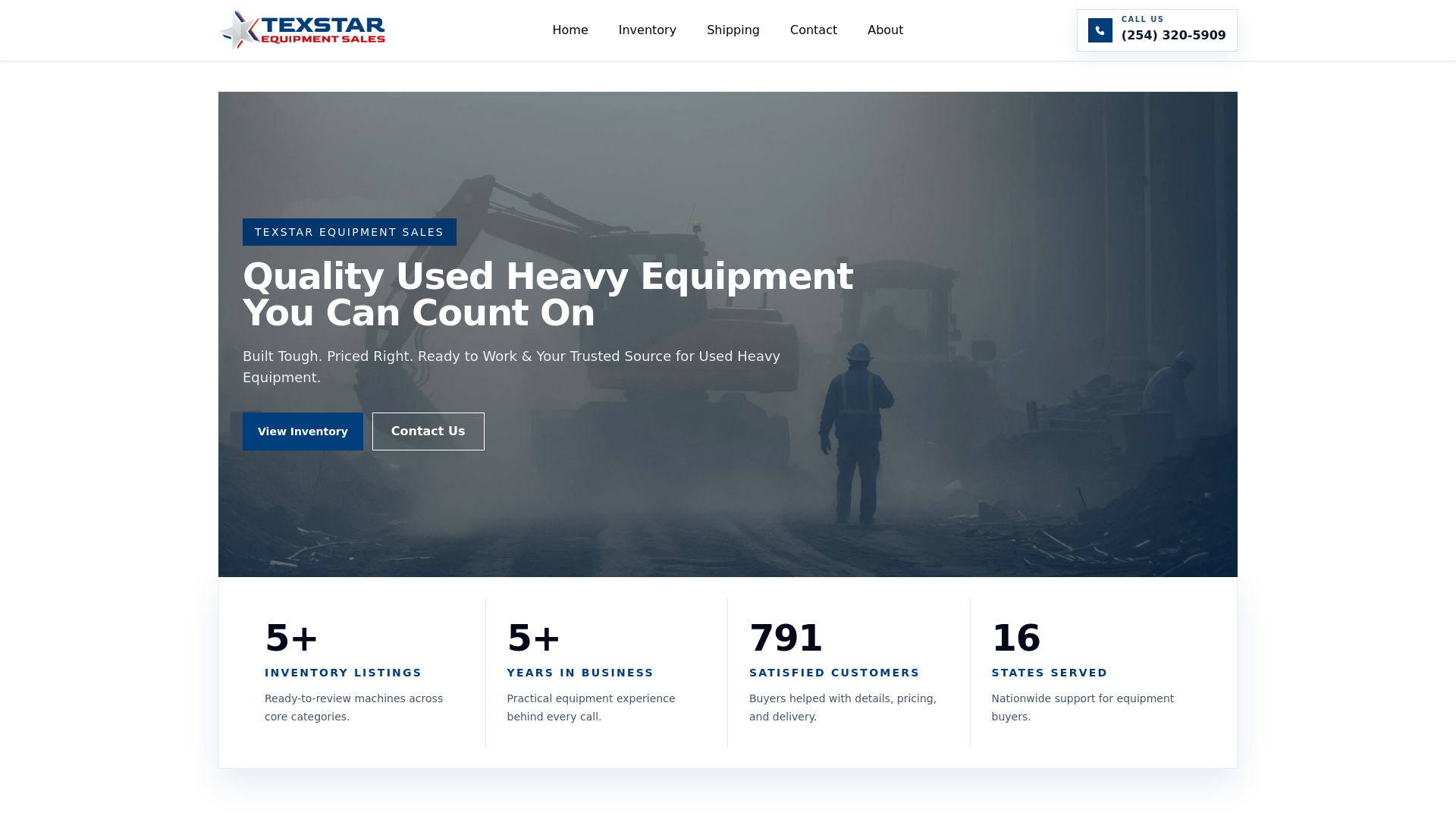 website screenshot of https://texstarequipmentsales.com/