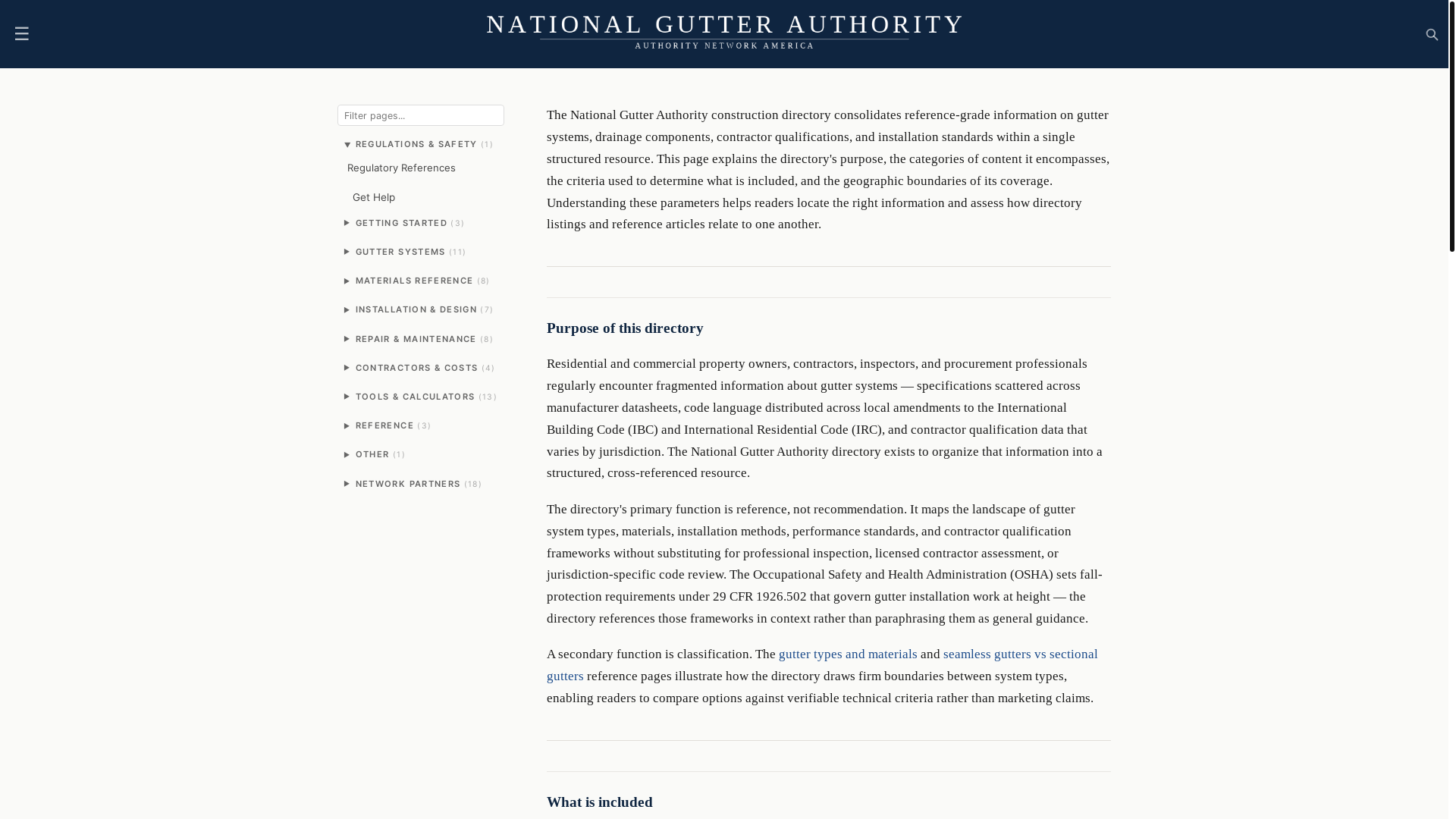 website screenshot of https://nationalgutterauthority.com