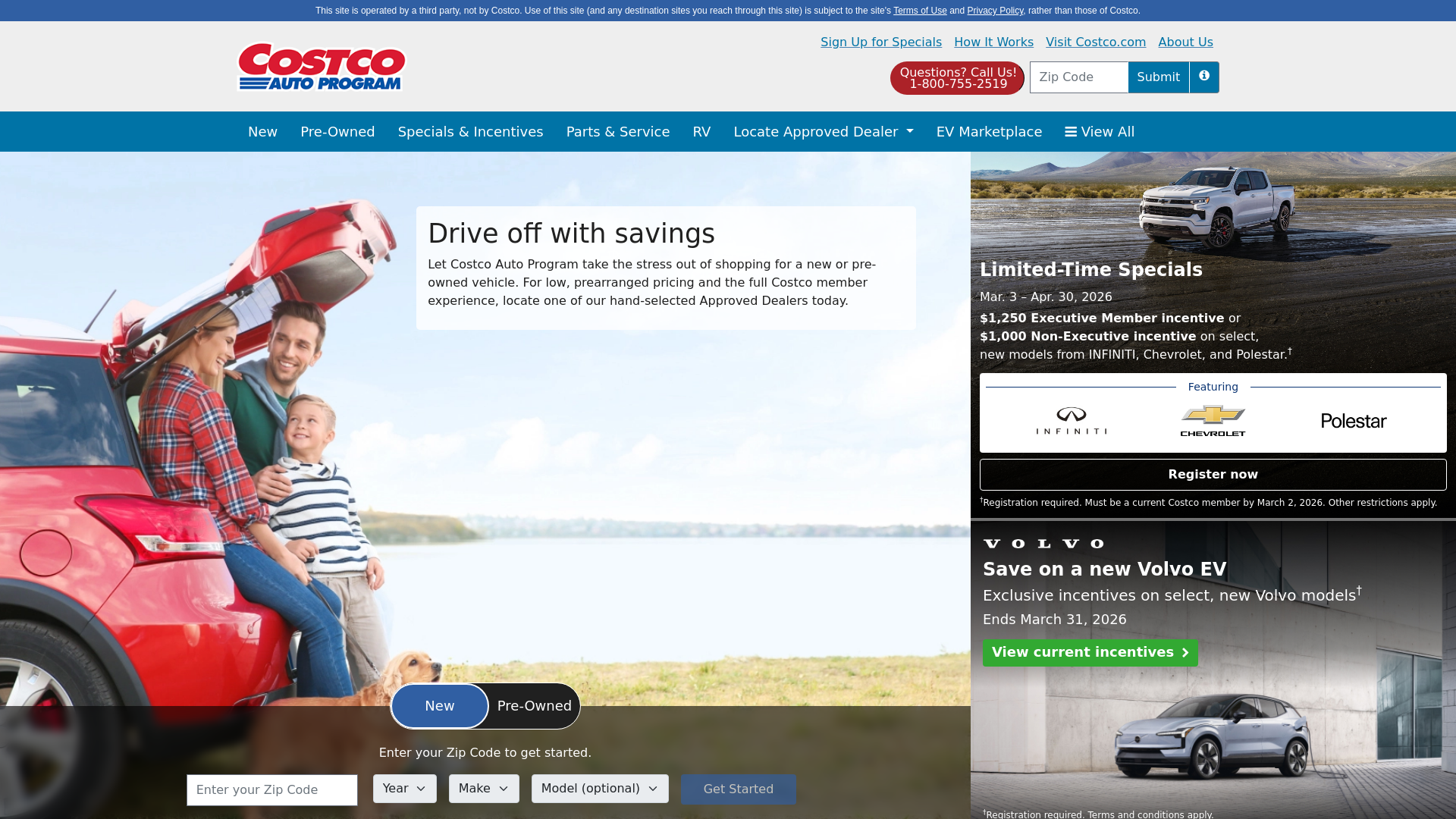 website screenshot of https://www.costcoauto.com