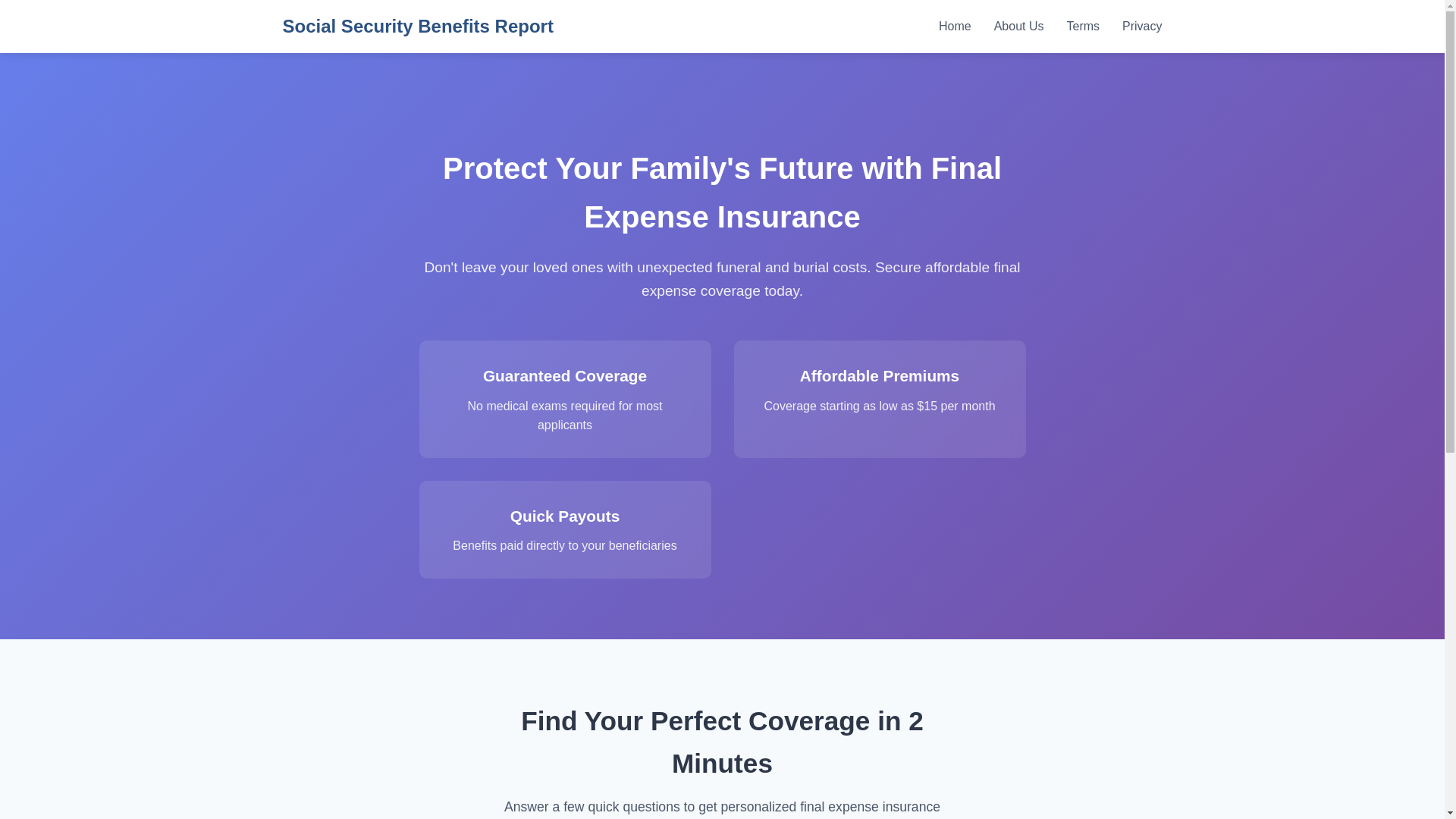 website screenshot of https://socialsecuritybenefitreport.com/