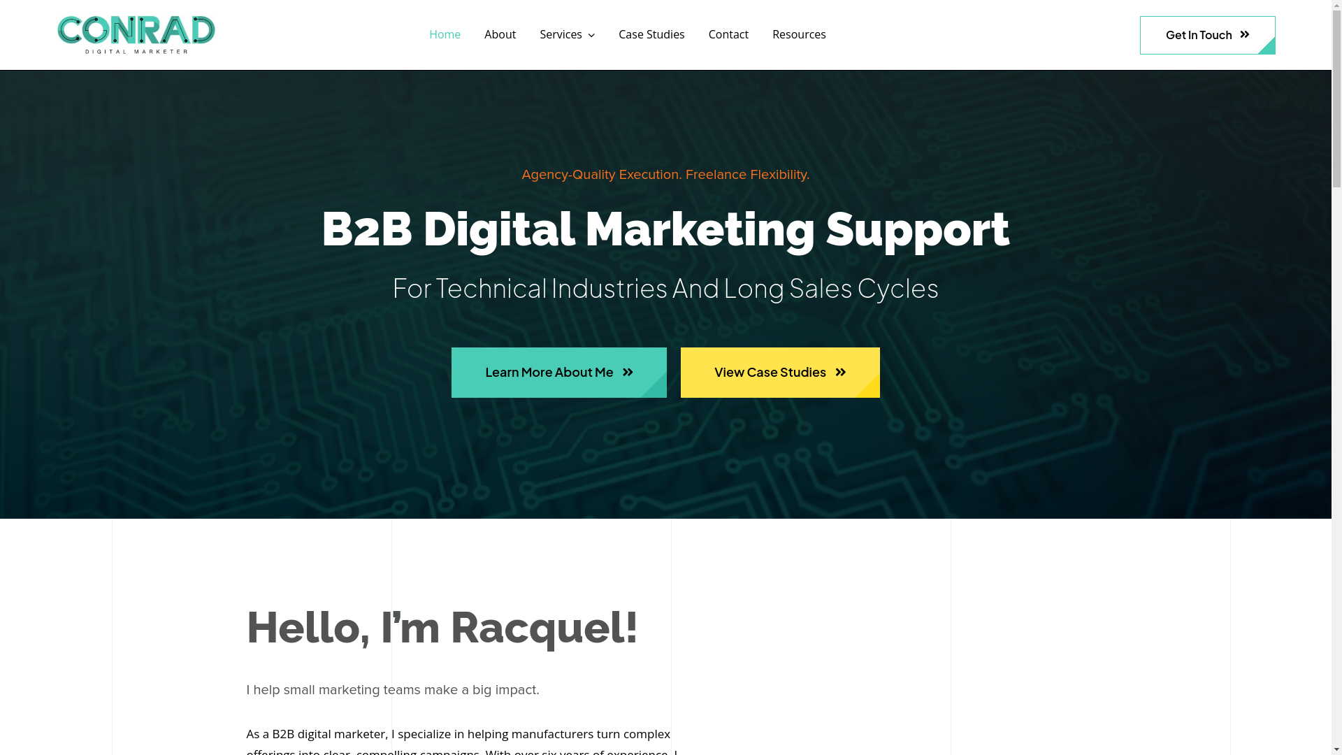 website screenshot of https://racquelconradmktg.com/